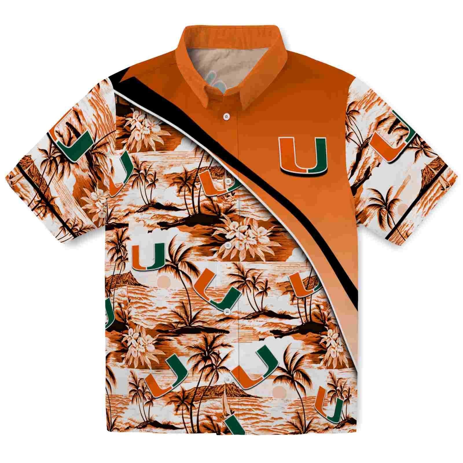 Keptsake Miami Hurricanes Sunset Palms Orange White Premium Hawaiian Shirt
