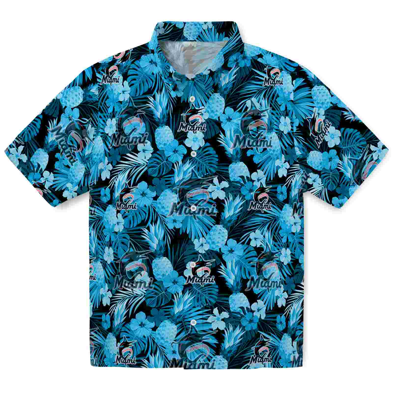 Keptsake Miami Marlins Floral Pineapple Blue Premium Hawaiian Shirt