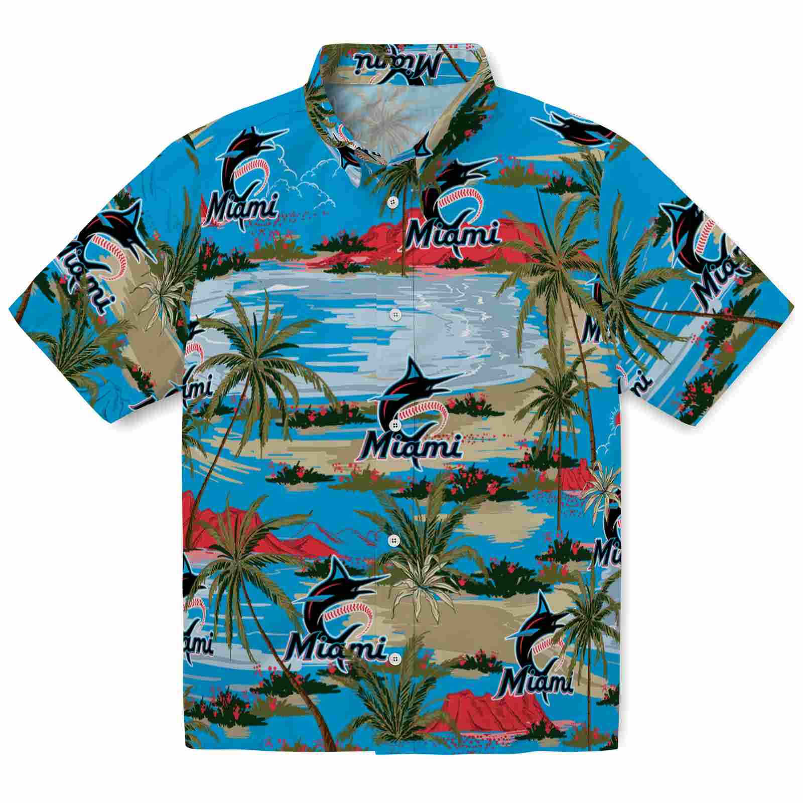 Keptsake Miami Marlins Palm Horizon Blue Premium Hawaiian Shirt
