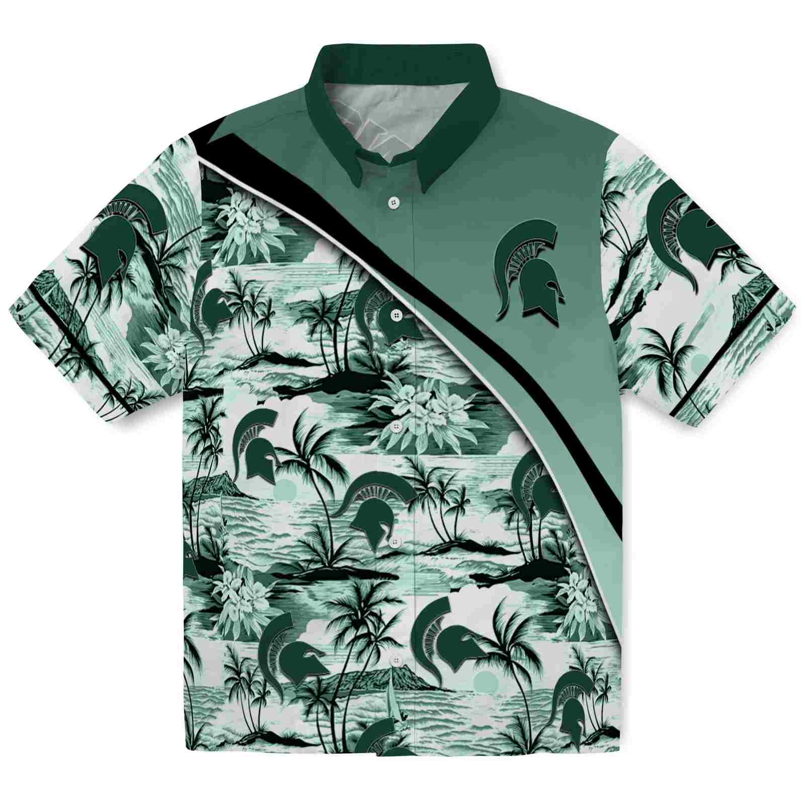 Keptsake Michigan State Spartans Sunset Palms Green White Premium Hawaiian Shirt