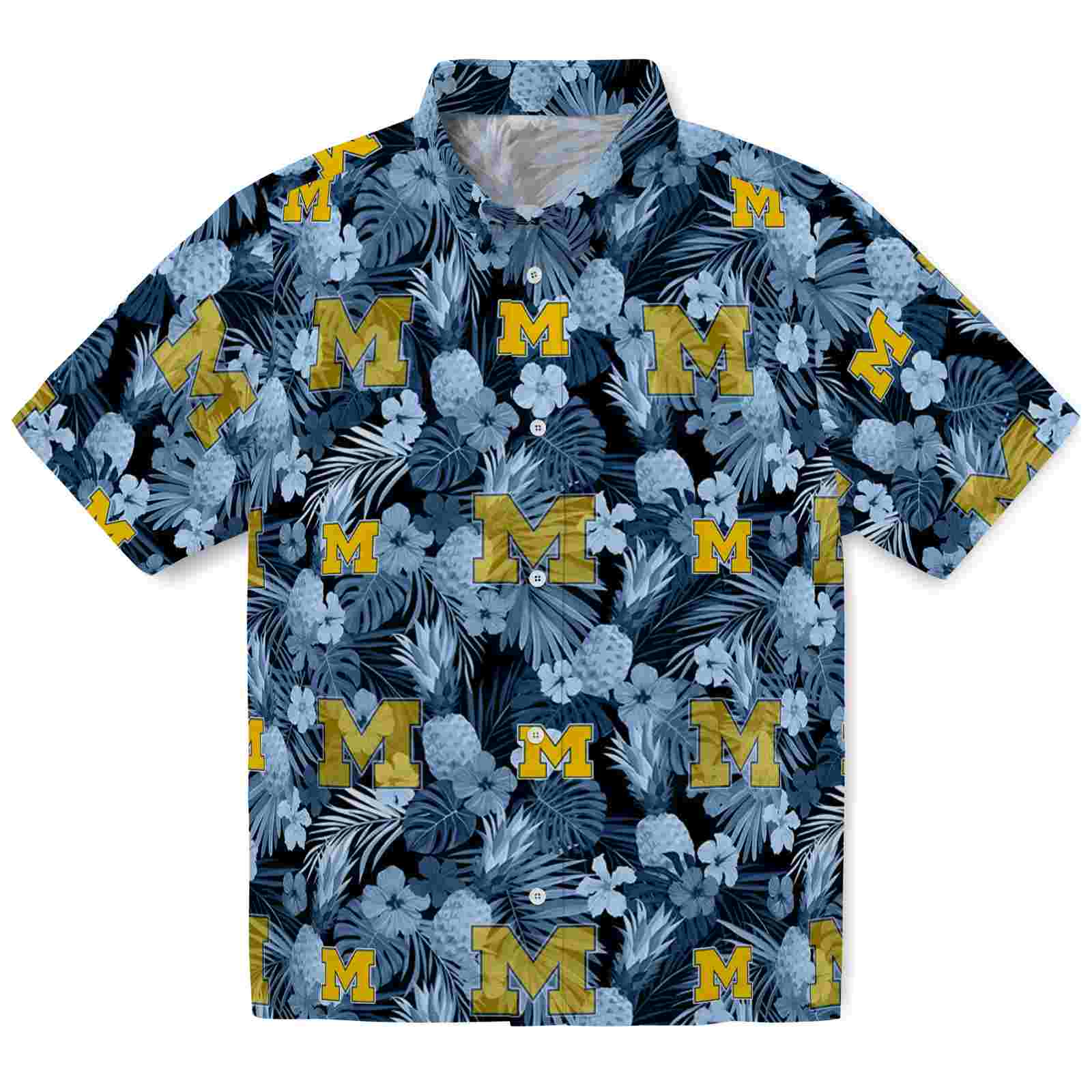Keptsake Michigan Wolverines Floral Pineapple Blue Premium Hawaiian Shirt