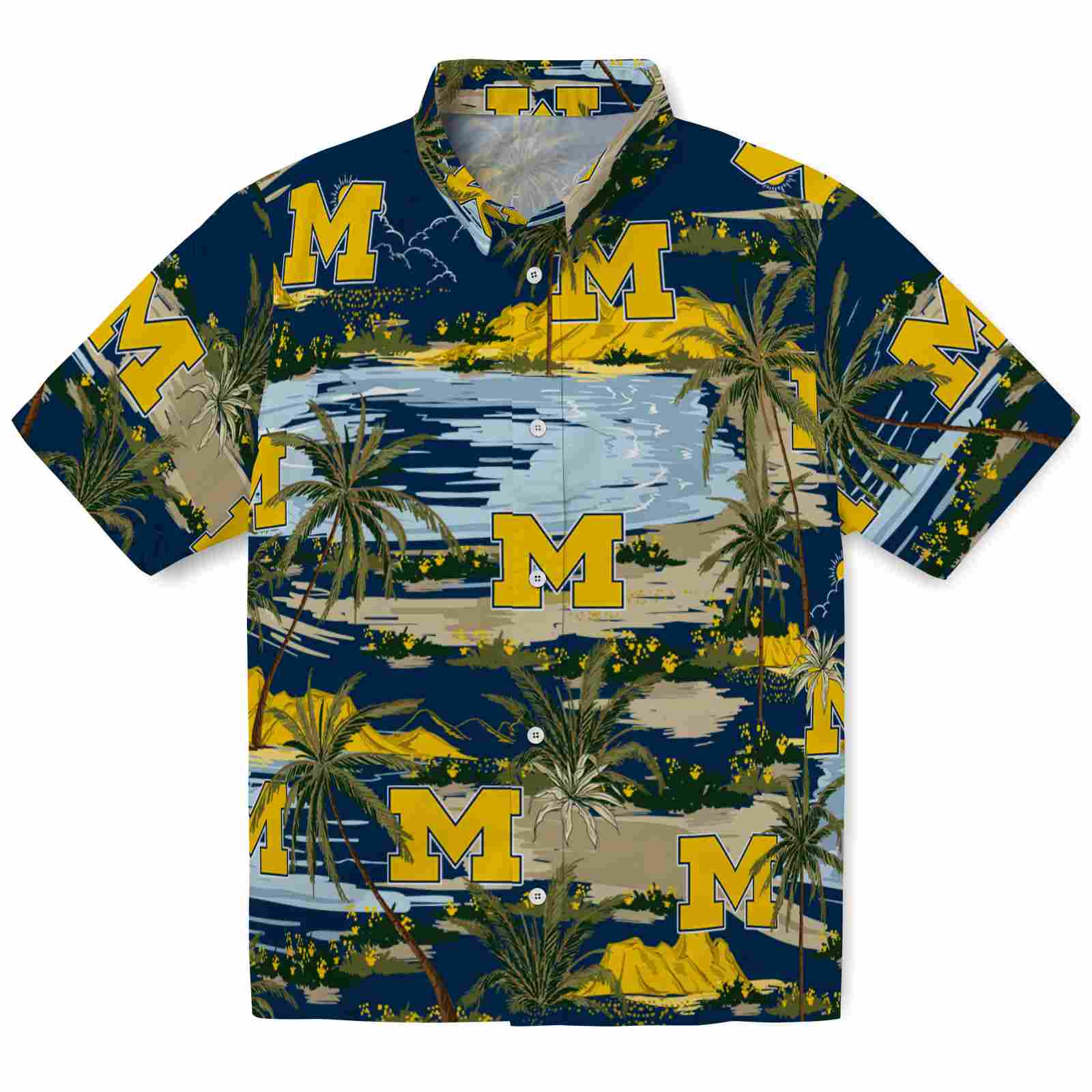 Keptsake Michigan Wolverines Palm Horizon Blue Premium Hawaiian Shirt
