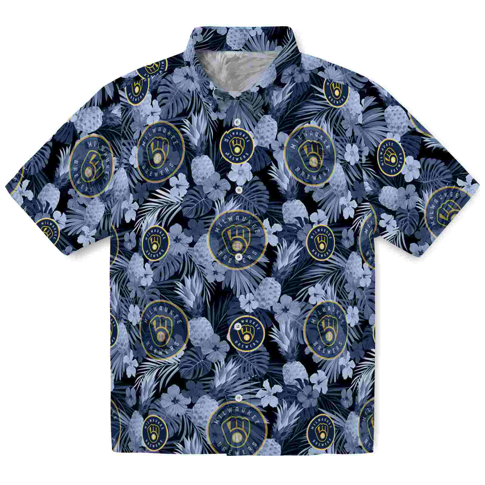 Keptsake Milwaukee Brewers Floral Pineapple Navy Blue Premium Hawaiian Shirt