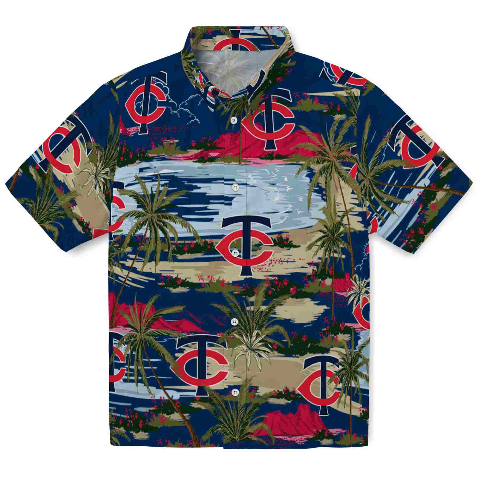 Keptsake Minnesota Twins Palm Horizon Navy Premium Hawaiian Shirt
