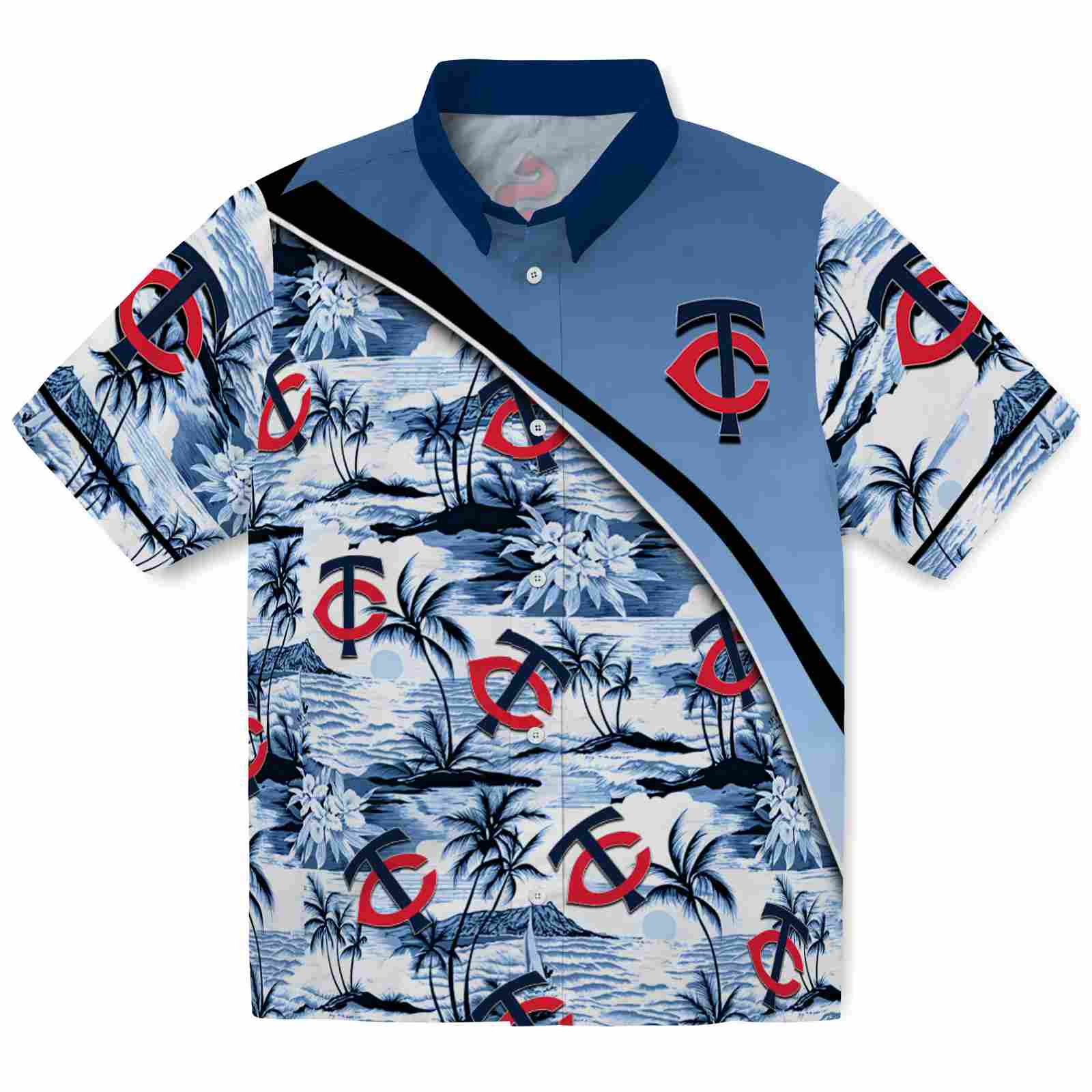 Keptsake Minnesota Twins Sunset Palms Navy White Premium Hawaiian Shirt