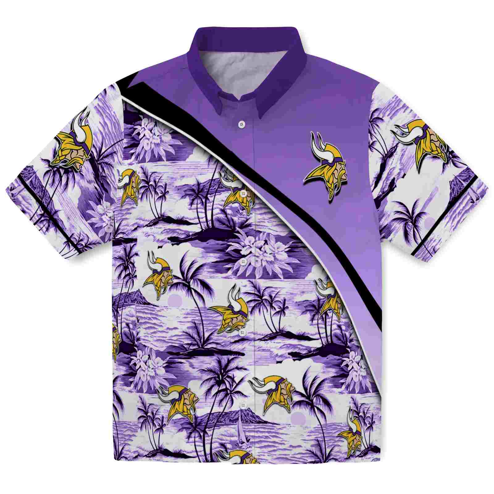 Keptsake Minnesota Vikings Sunset Palms Purple White Premium Hawaiian Shirt