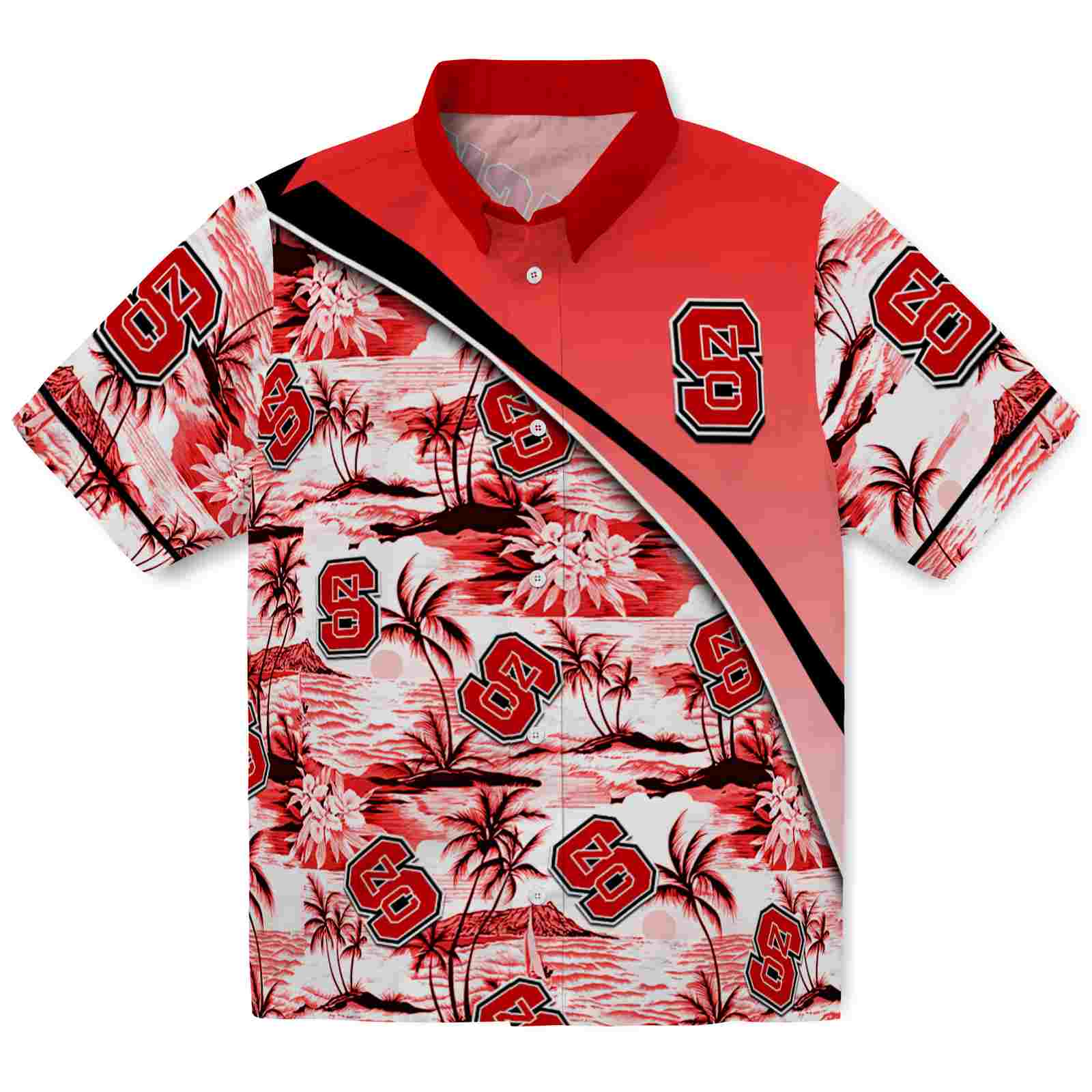 Keptsake NC State Wolfpack Sunset Palms Red White Premium Hawaiian Shirt