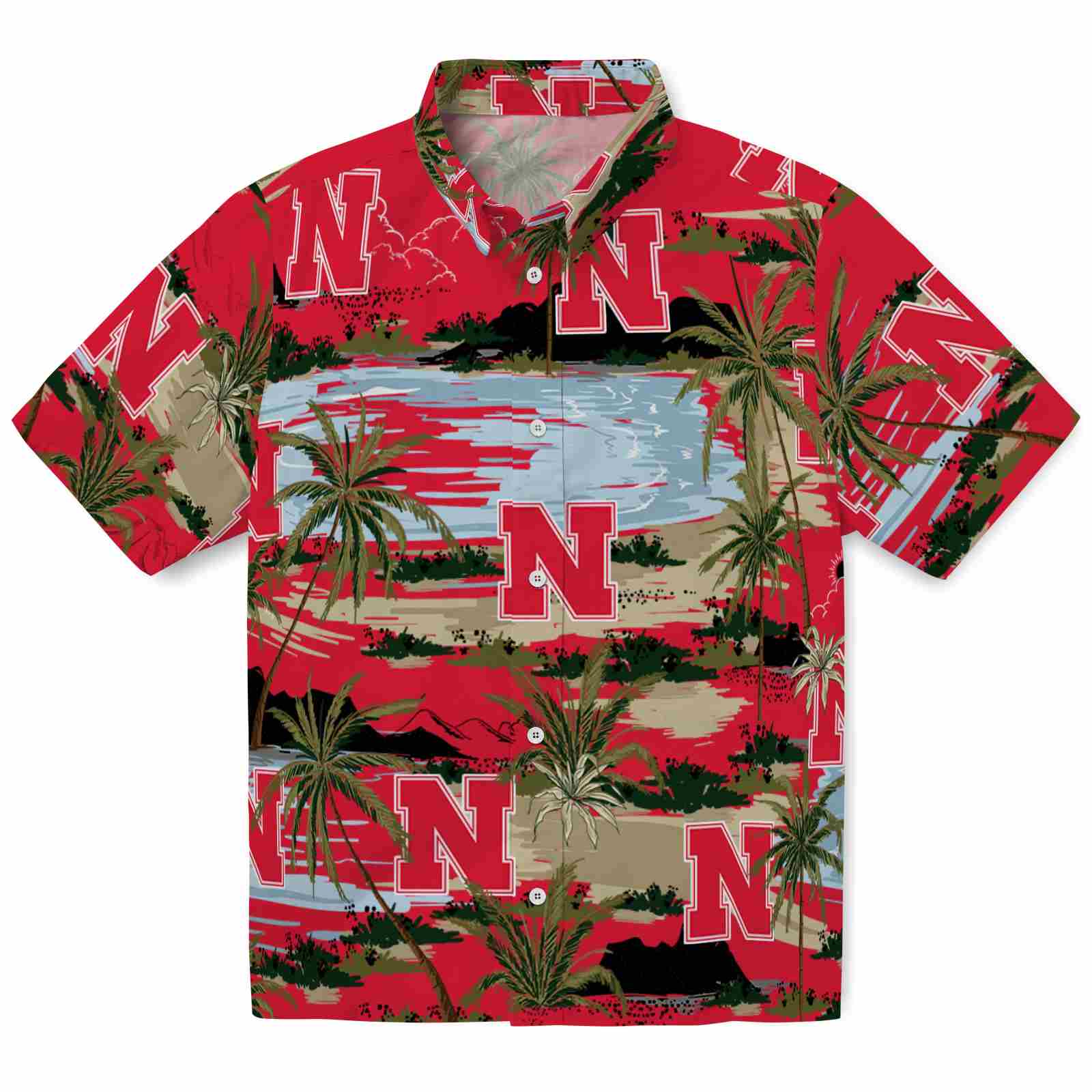 Keptsake Nebraska Cornhuskers Palm Horizon Red Premium Hawaiian Shirt