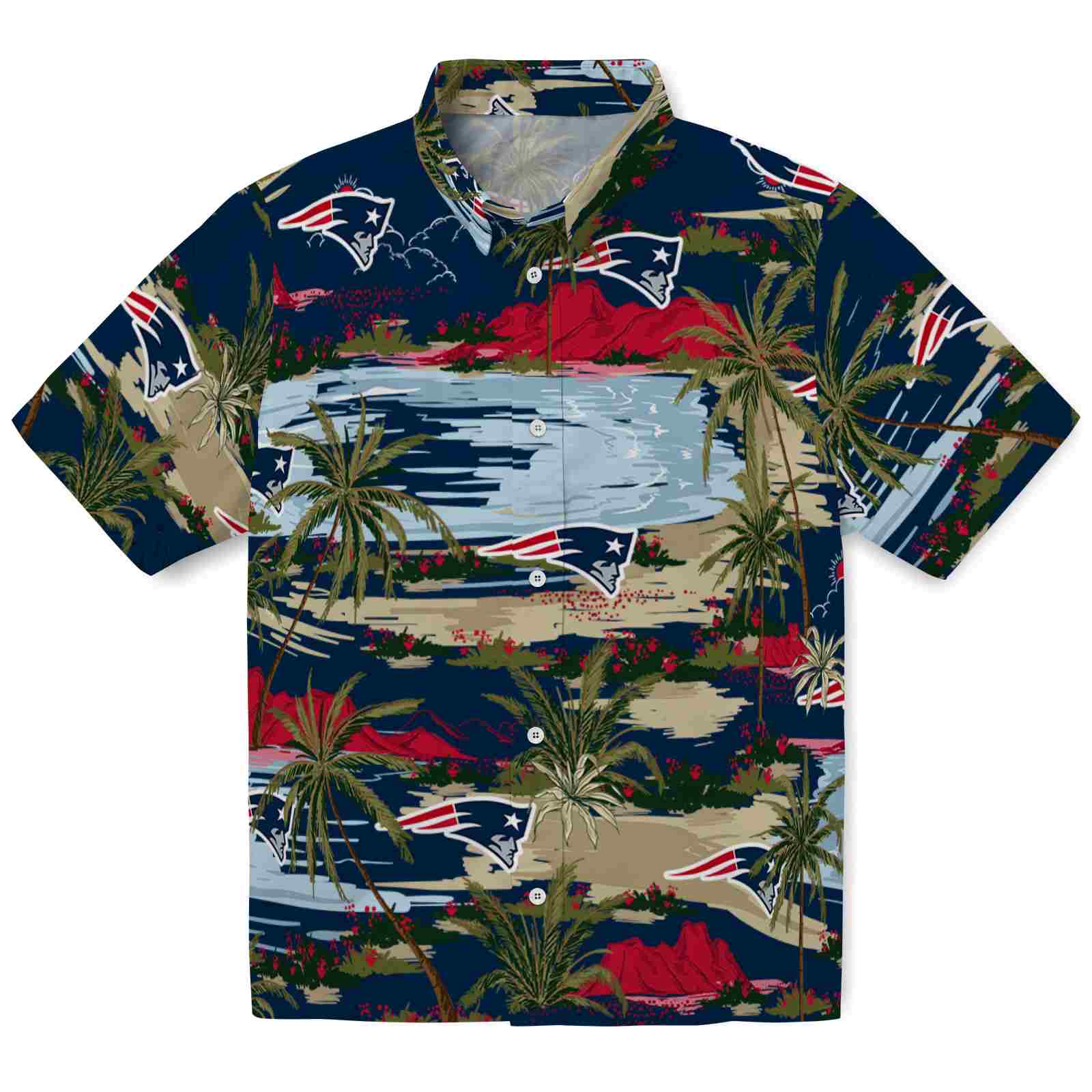 Keptsake New England Patriots Palm Horizon Blue Premium Hawaiian Shirt