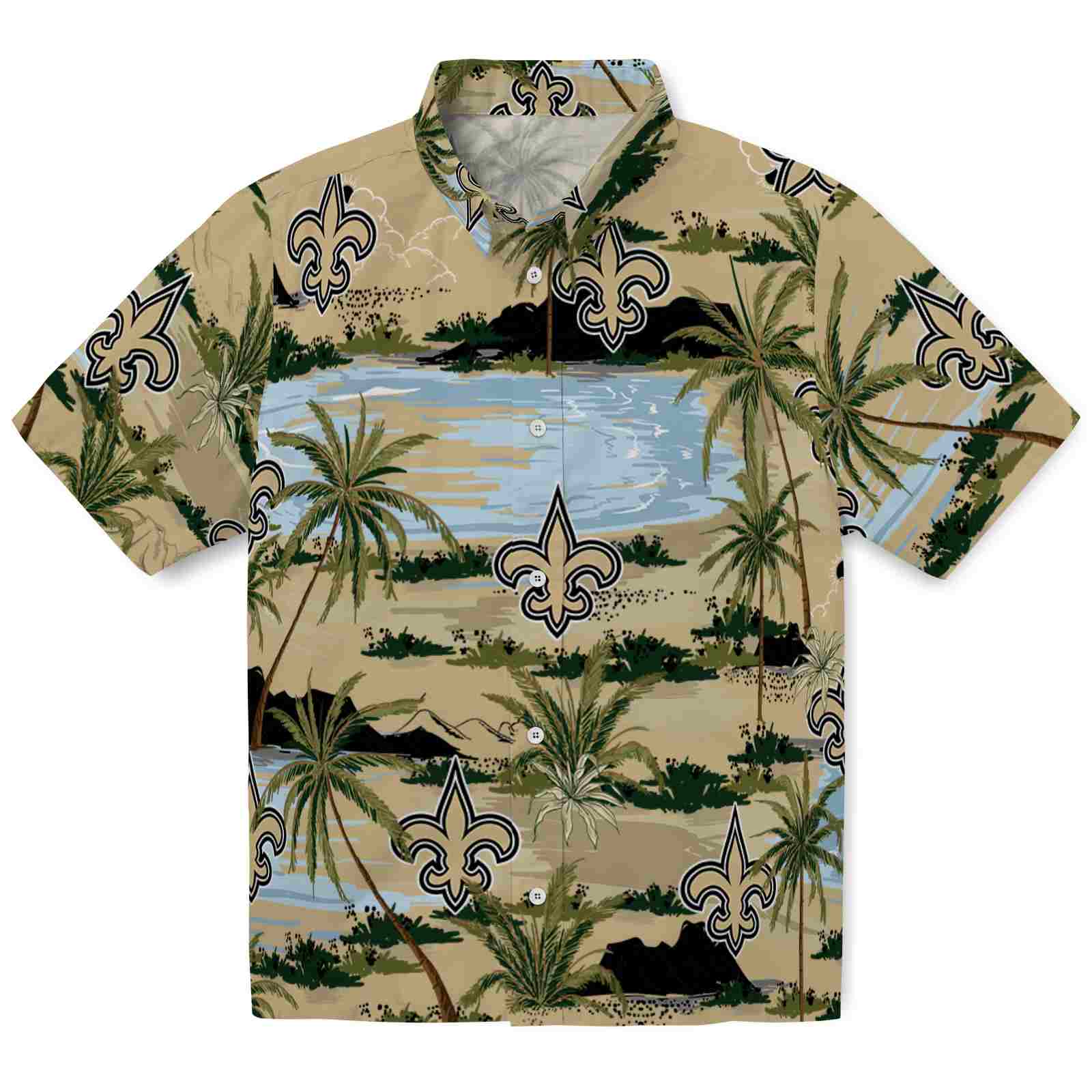 Keptsake New Orleans Saints Palm Horizon Gold Premium Hawaiian Shirt