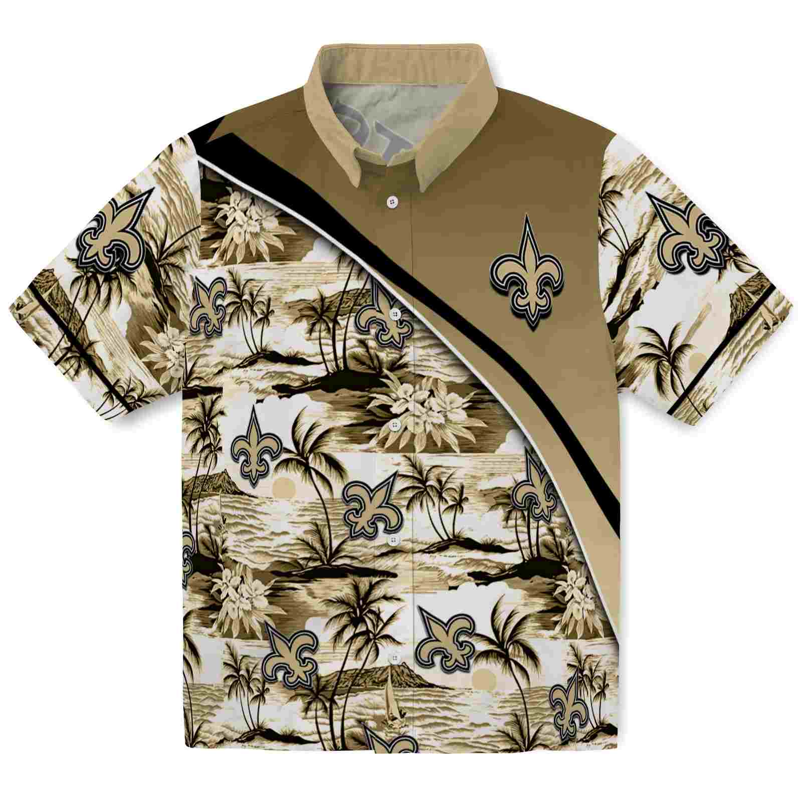 Keptsake New Orleans Saints Sunset Palms Gold White Premium Hawaiian Shirt