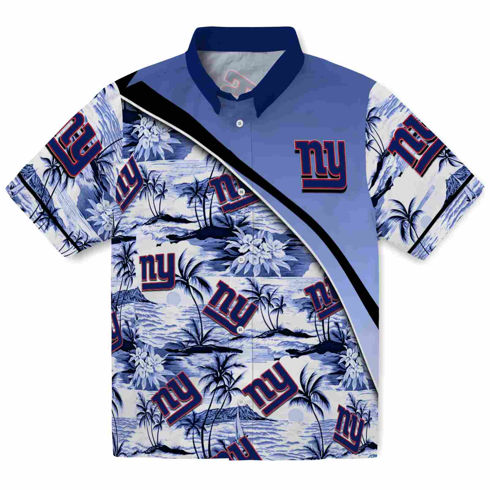 Keptsake New York Giants Sunset Palms Blue White Premium Hawaiian Shirt