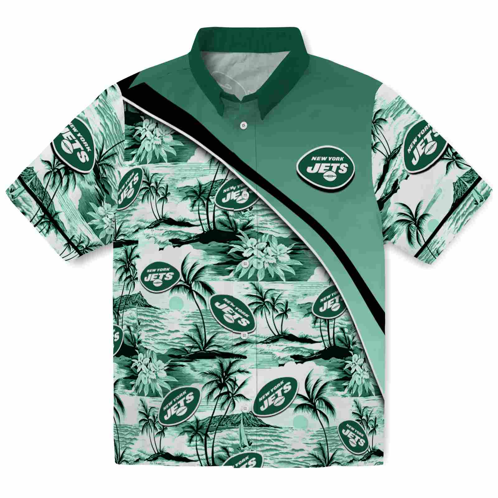 Keptsake New York Jets Sunset Palms Green White Premium Hawaiian Shirt
