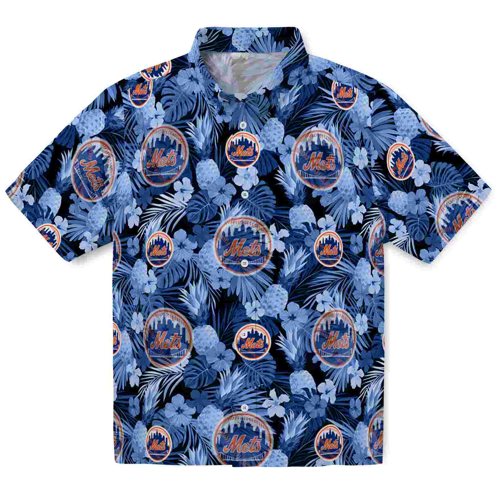 Keptsake New York Mets Floral Pineapple Blue Premium Hawaiian Shirt