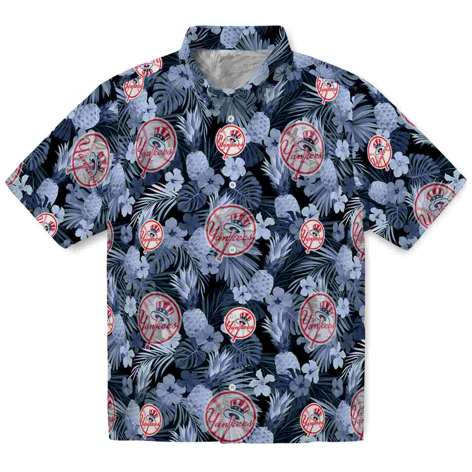 Keptsake New York Yankees Floral Pineapple Navy Premium Hawaiian Shirt