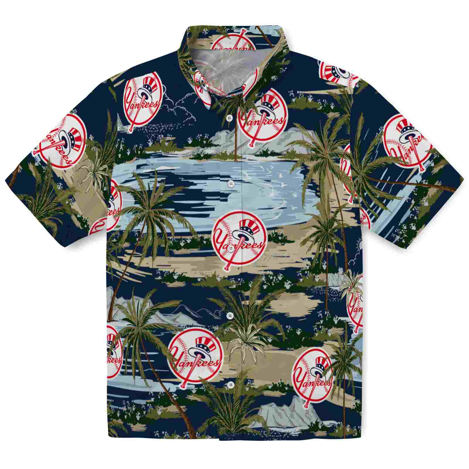 Keptsake New York Yankees Palm Horizon Navy Premium Hawaiian Shirt