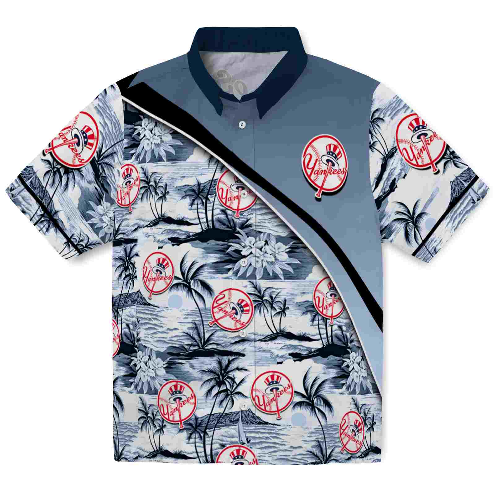 Keptsake New York Yankees Sunset Palms Navy White Premium Hawaiian Shirt