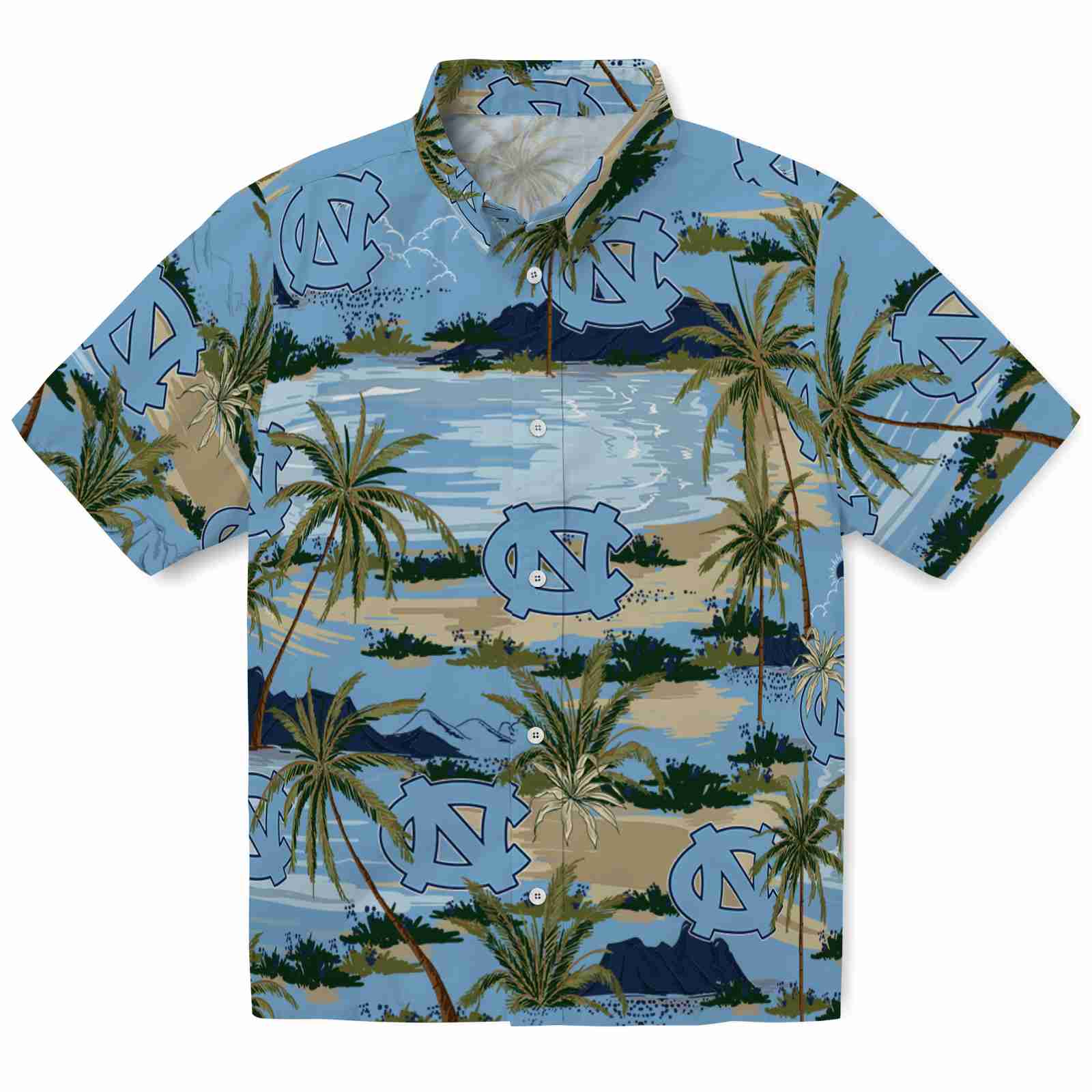 Keptsake North Carolina Tar Heels Palm Horizon Light Blue Premium Hawaiian Shirt