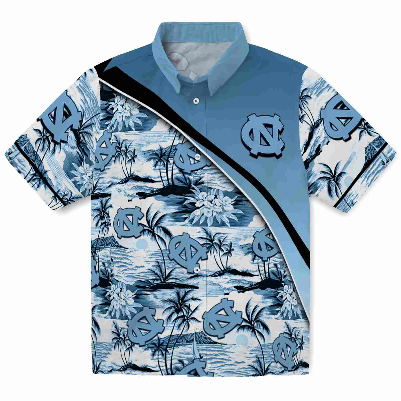 Keptsake North Carolina Tar Heels Sunset Palms Light Blue White Premium Hawaiian Shirt