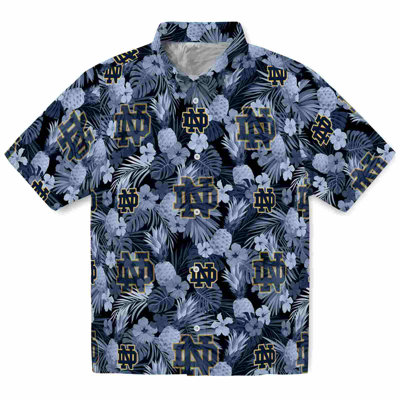 Keptsake Notre Dame Fighting Irish Floral Pineapple Navy Premium Hawaiian Shirt