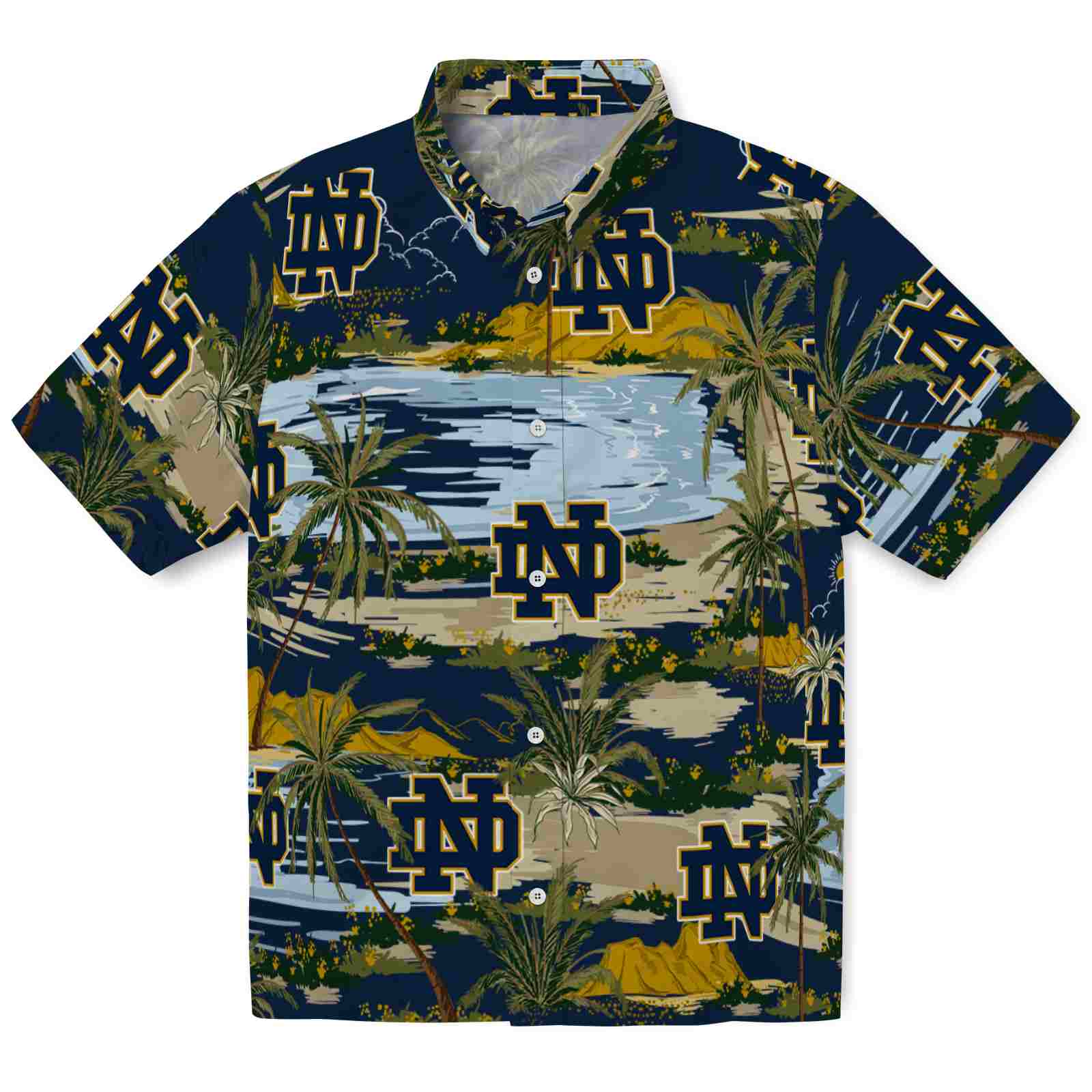 Keptsake Notre Dame Fighting Irish Palm Horizon Navy Premium Hawaiian Shirt