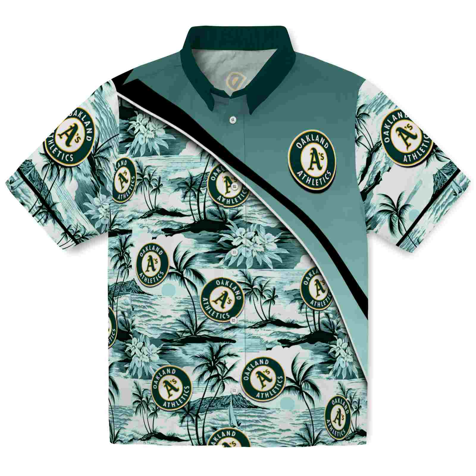 Keptsake Oakland Athletics Sunset Palms Green White Premium Hawaiian Shirt