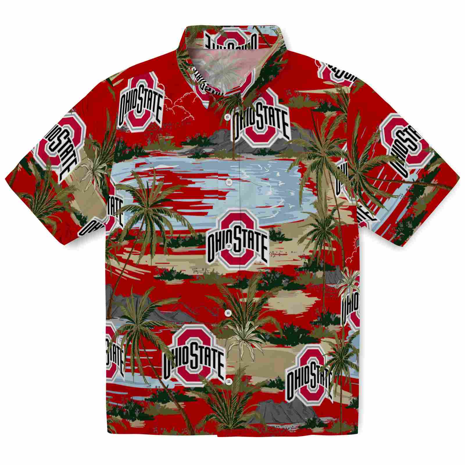 Keptsake Ohio State Buckeyes Palm Horizon Scarlet Premium Hawaiian Shirt
