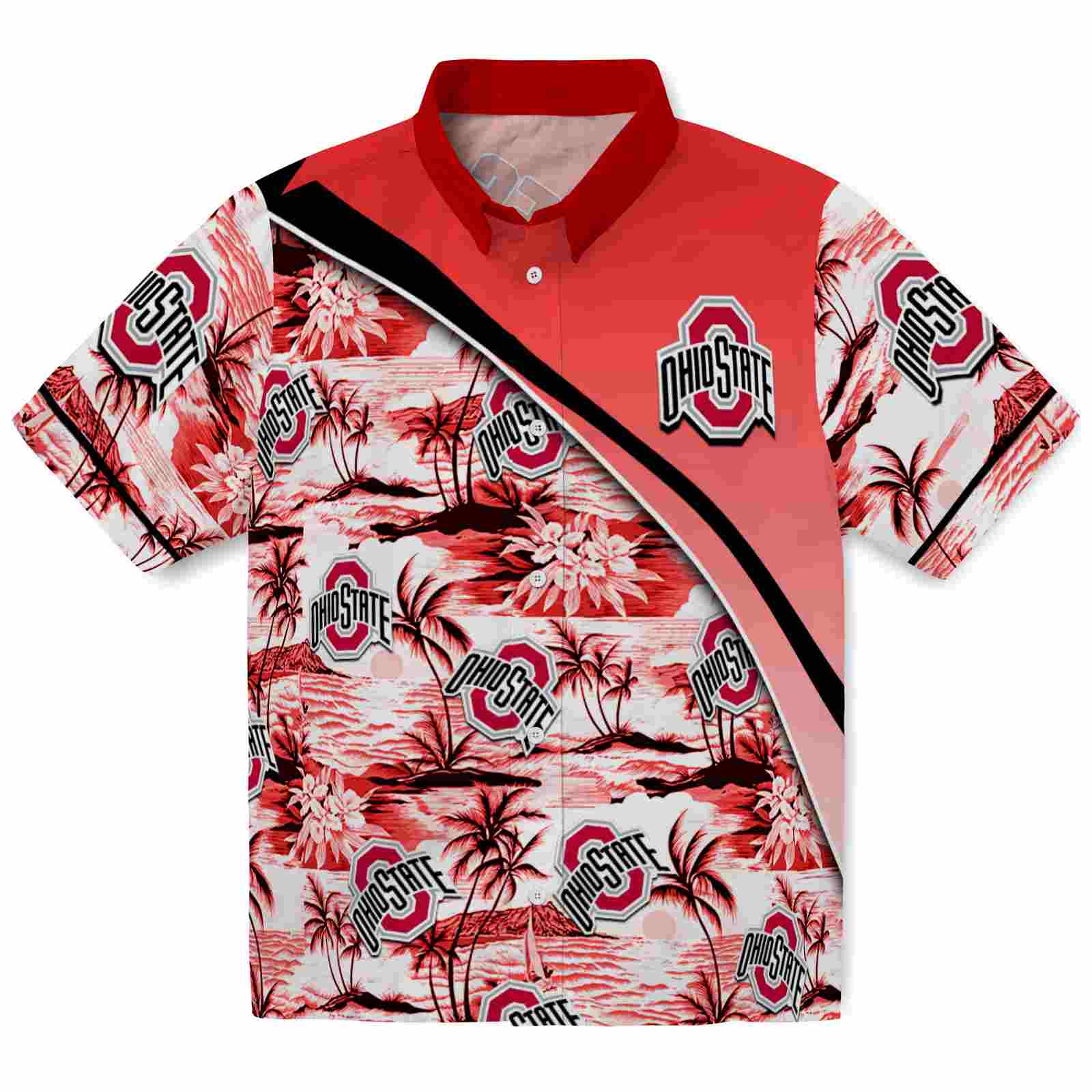 Keptsake Ohio State Buckeyes Sunset Palms Scarlet White Premium Hawaiian Shirt