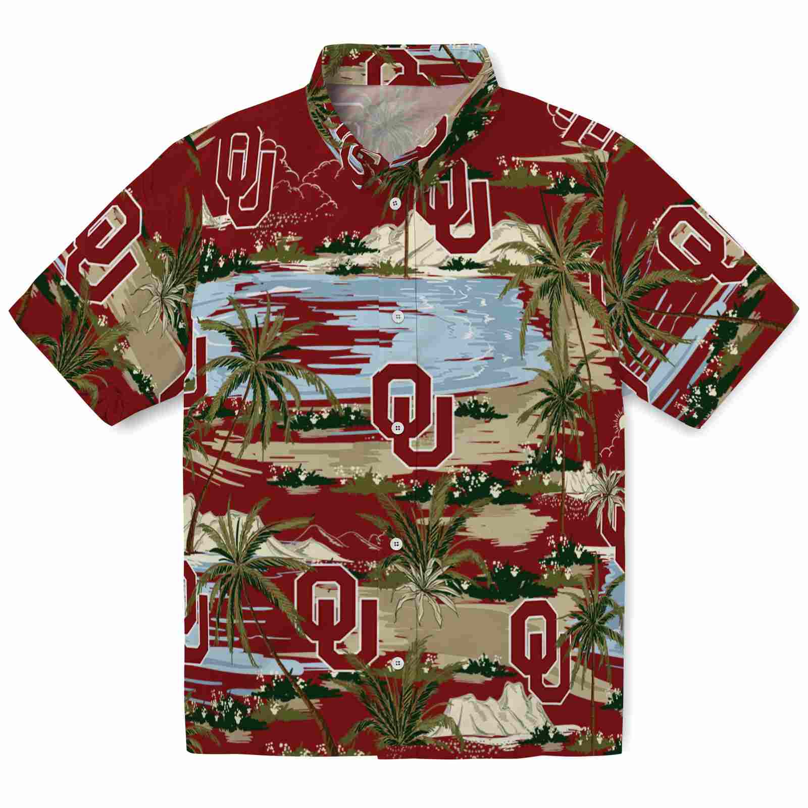 Keptsake Oklahoma Sooners Palm Horizon Crimson Premium Hawaiian Shirt