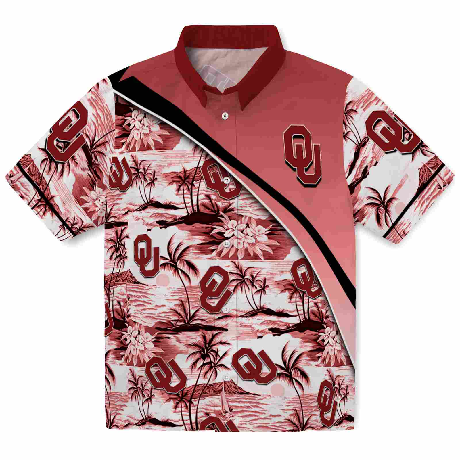 Keptsake Oklahoma Sooners Sunset Palms Crimson White Premium Hawaiian Shirt