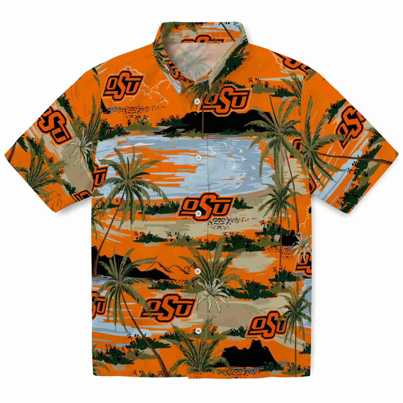 Keptsake Oklahoma State Cowboys Palm Horizon Orange Premium Hawaiian Shirt