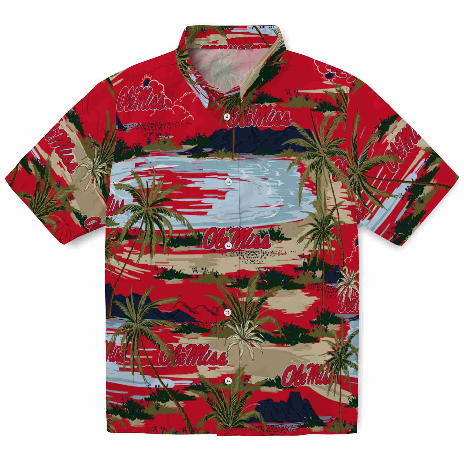 Keptsake Ole Miss Rebels Palm Horizon Red Premium Hawaiian Shirt
