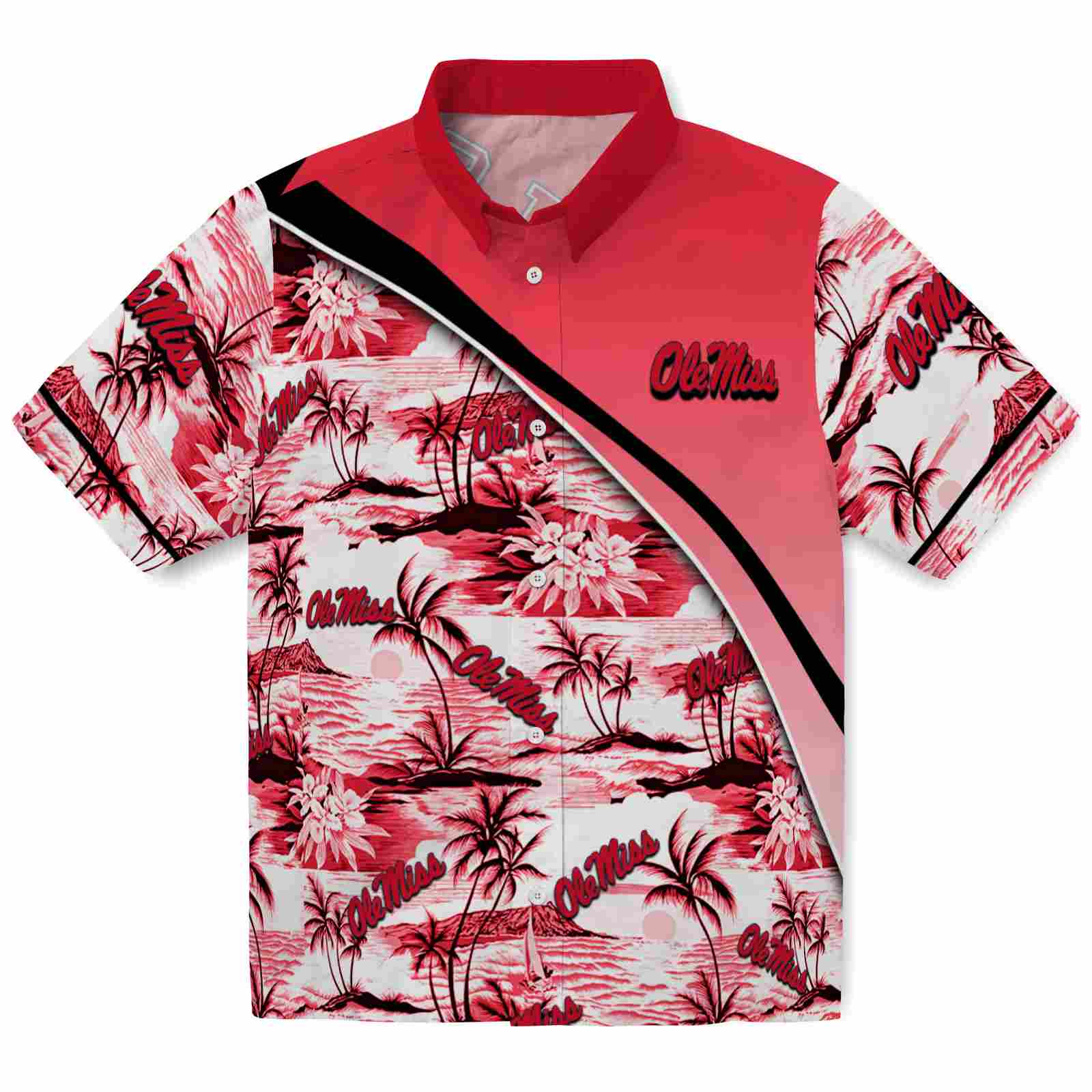 Keptsake Ole Miss Rebels Sunset Palms Red White Premium Hawaiian Shirt
