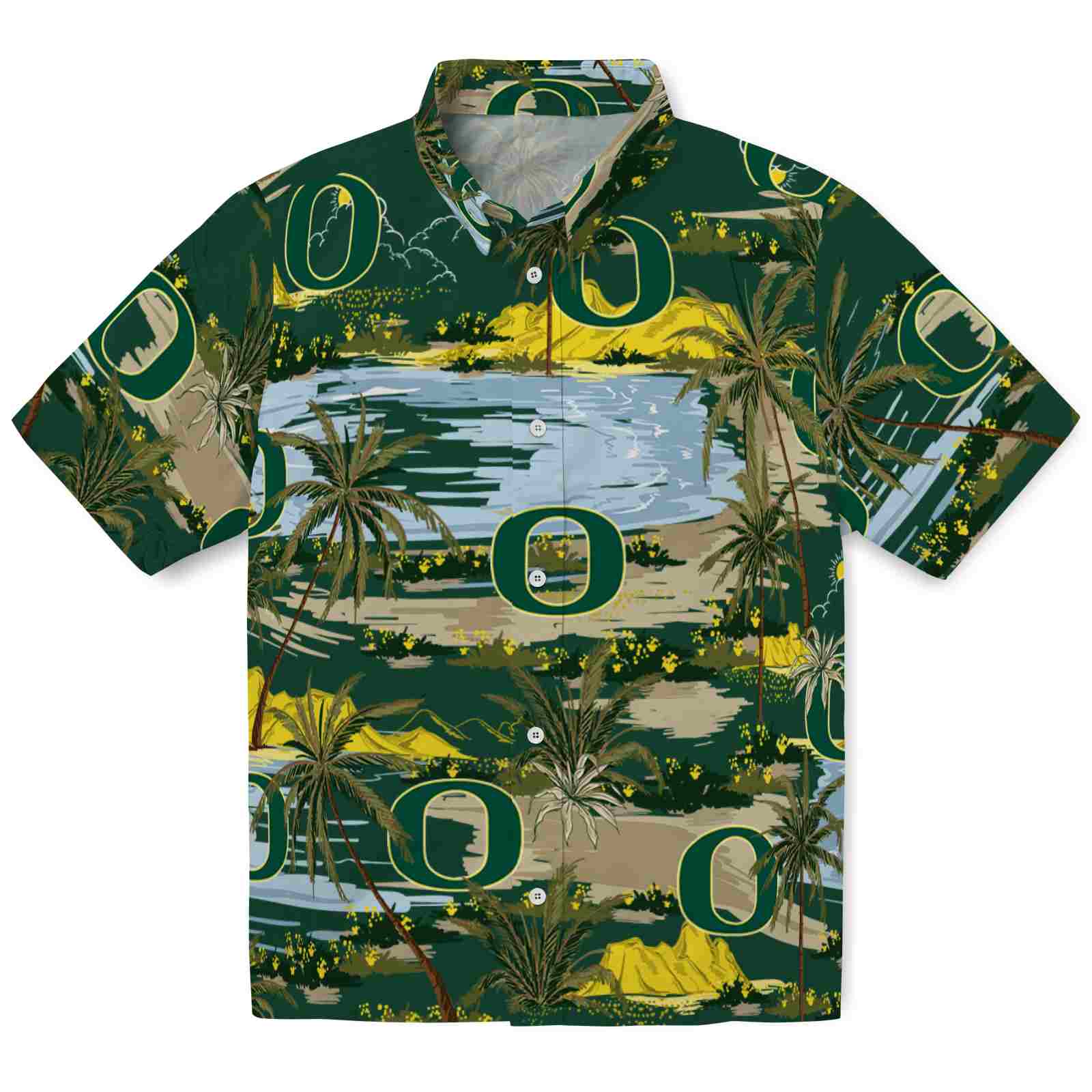 Keptsake Oregon Ducks Palm Horizon Green Premium Hawaiian Shirt