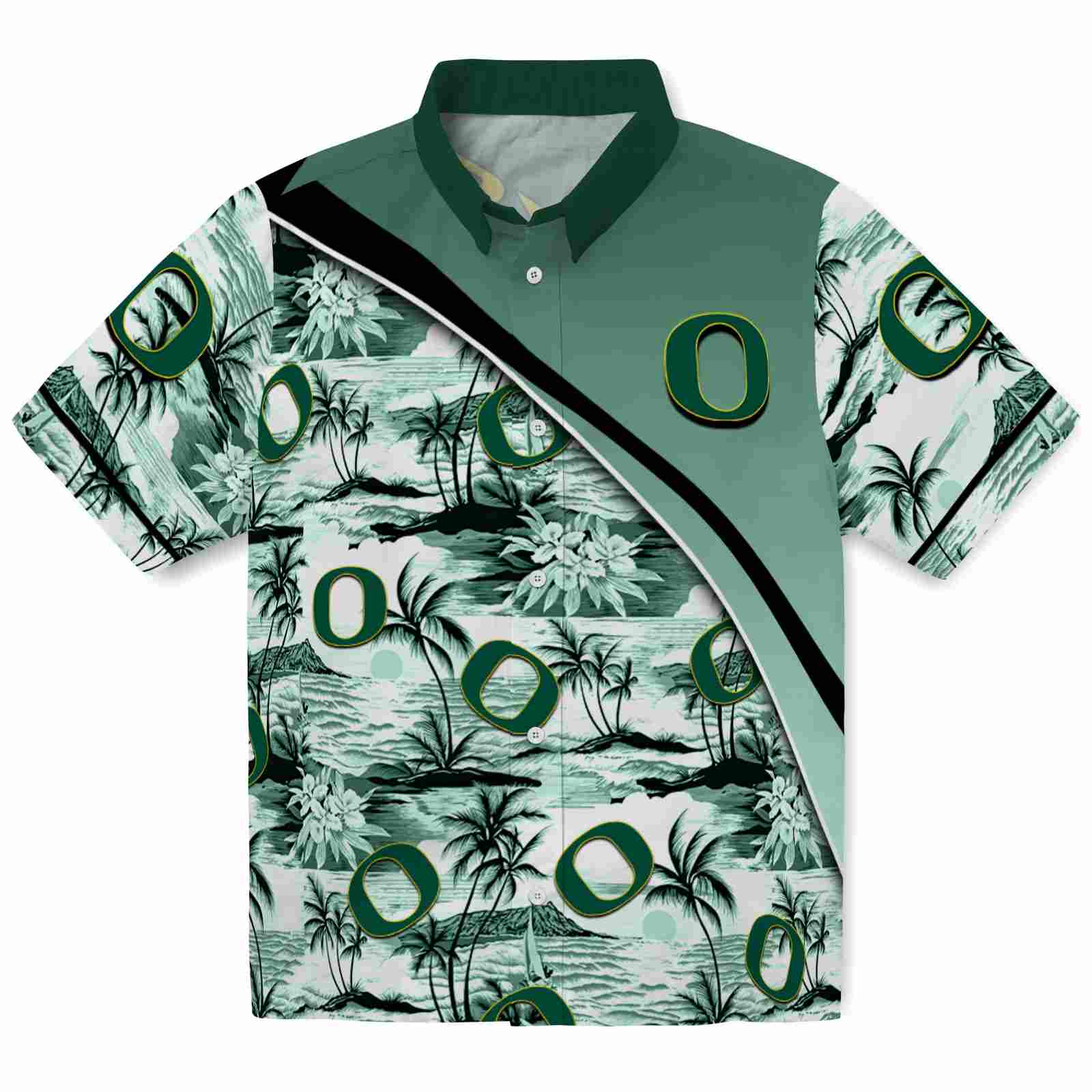 Keptsake Oregon Ducks Sunset Palms Green White Premium Hawaiian Shirt