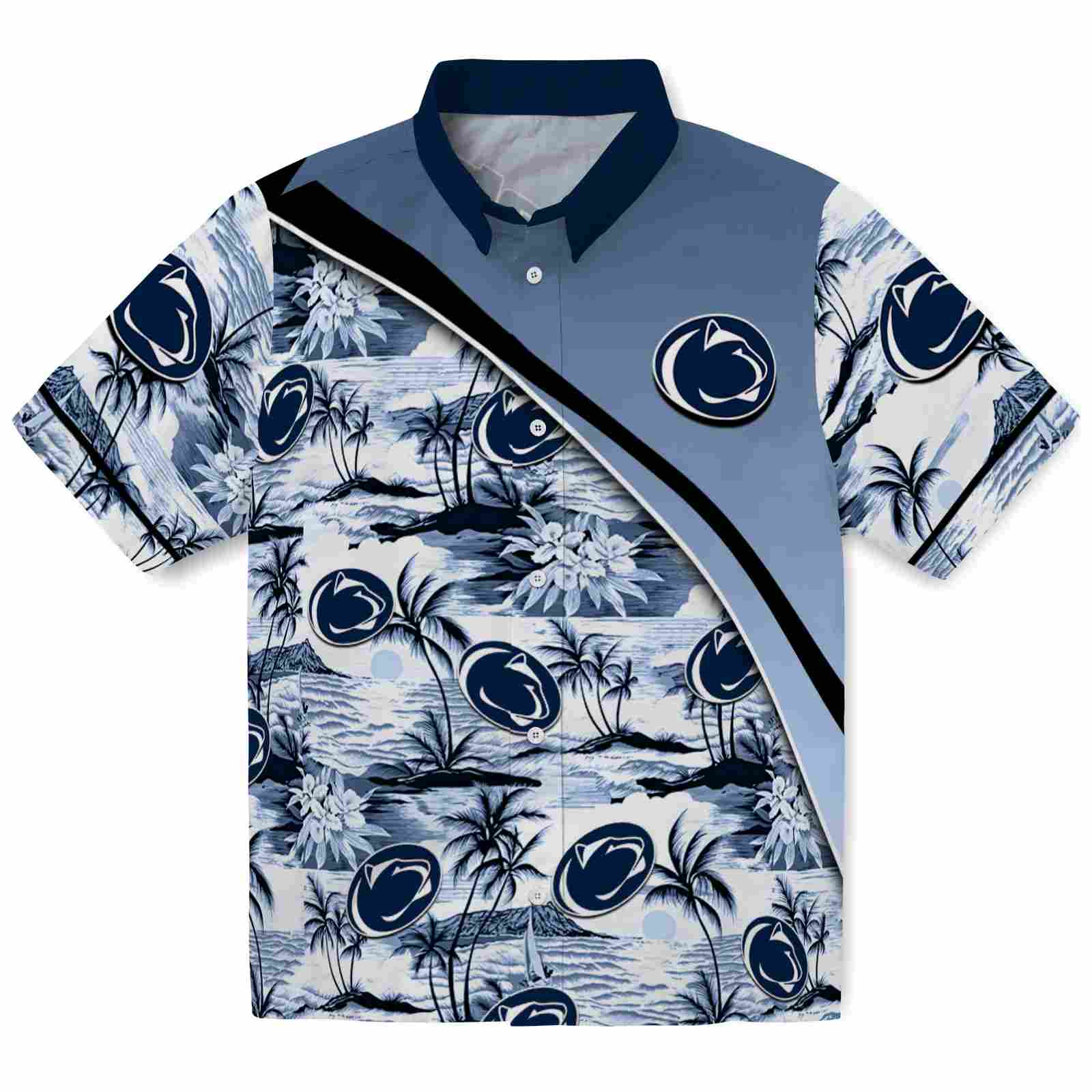 Keptsake Penn State Nittany Lions Sunset Palms Blue White Premium Hawaiian Shirt