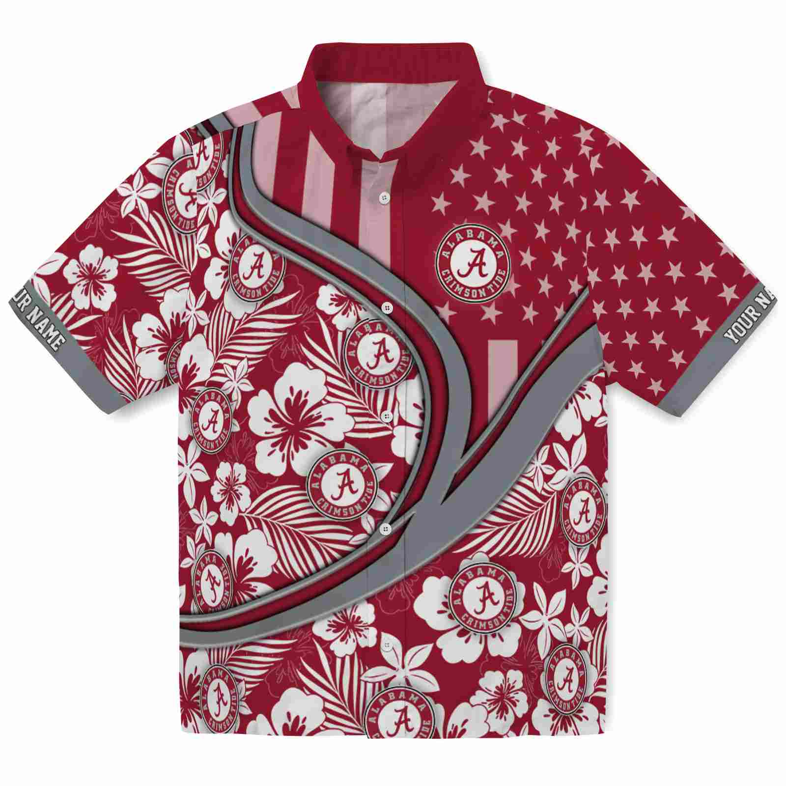Keptsake Personalized Alabama Crimson Tide Floral Wave Crimson White Premium Hawaiian Shirt