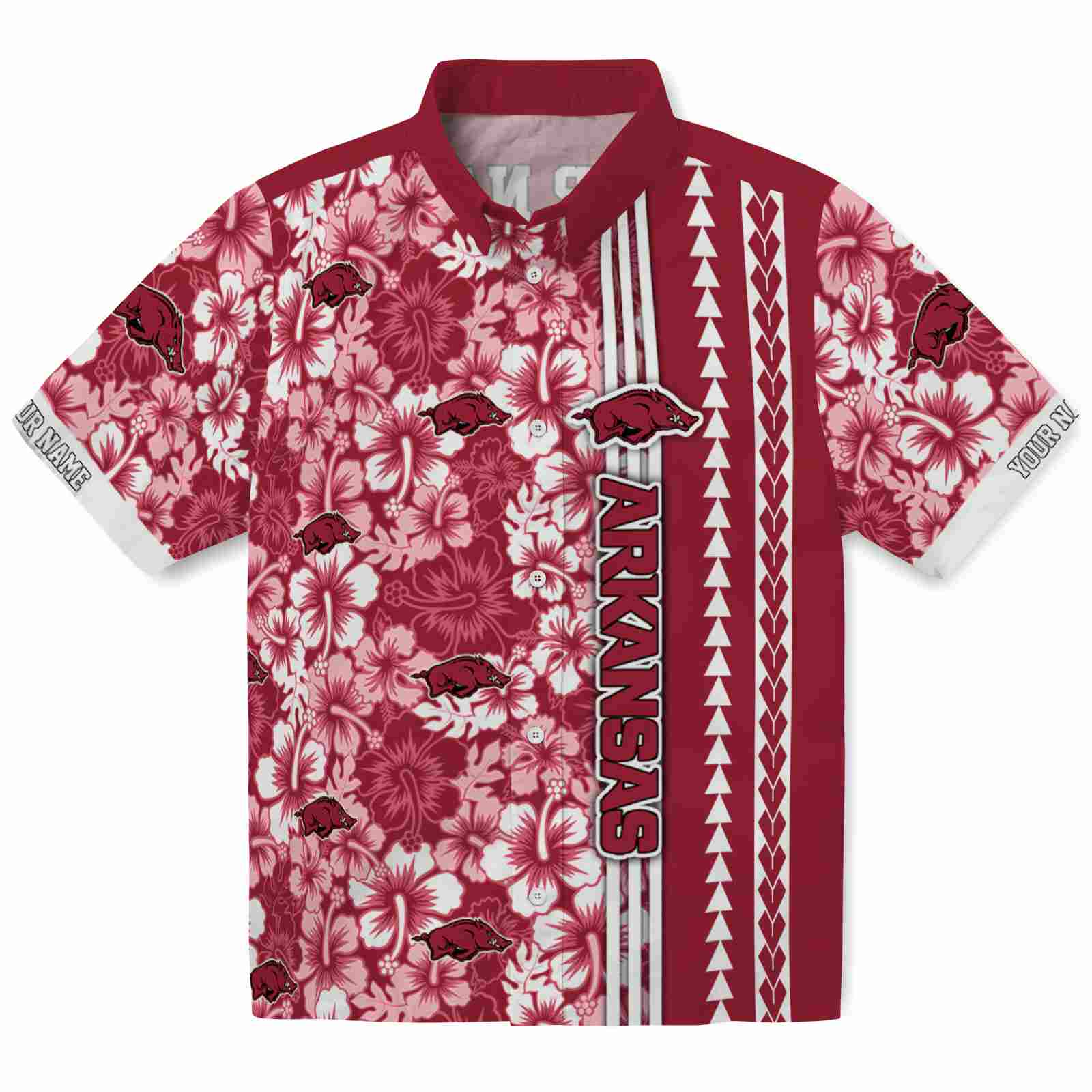 Keptsake Personalized Arkansas Razorbacks Hibiscus Arrows Red White Premium Hawaiian Shirt
