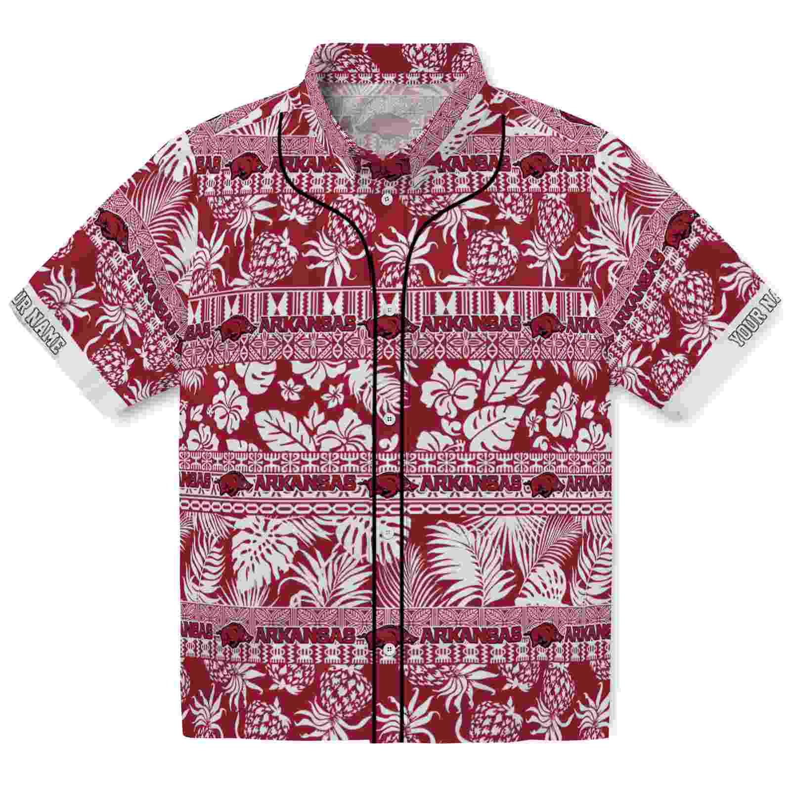 Keptsake Personalized Arkansas Razorbacks Tribal Stripes Red White Premium Hawaiian Shirt