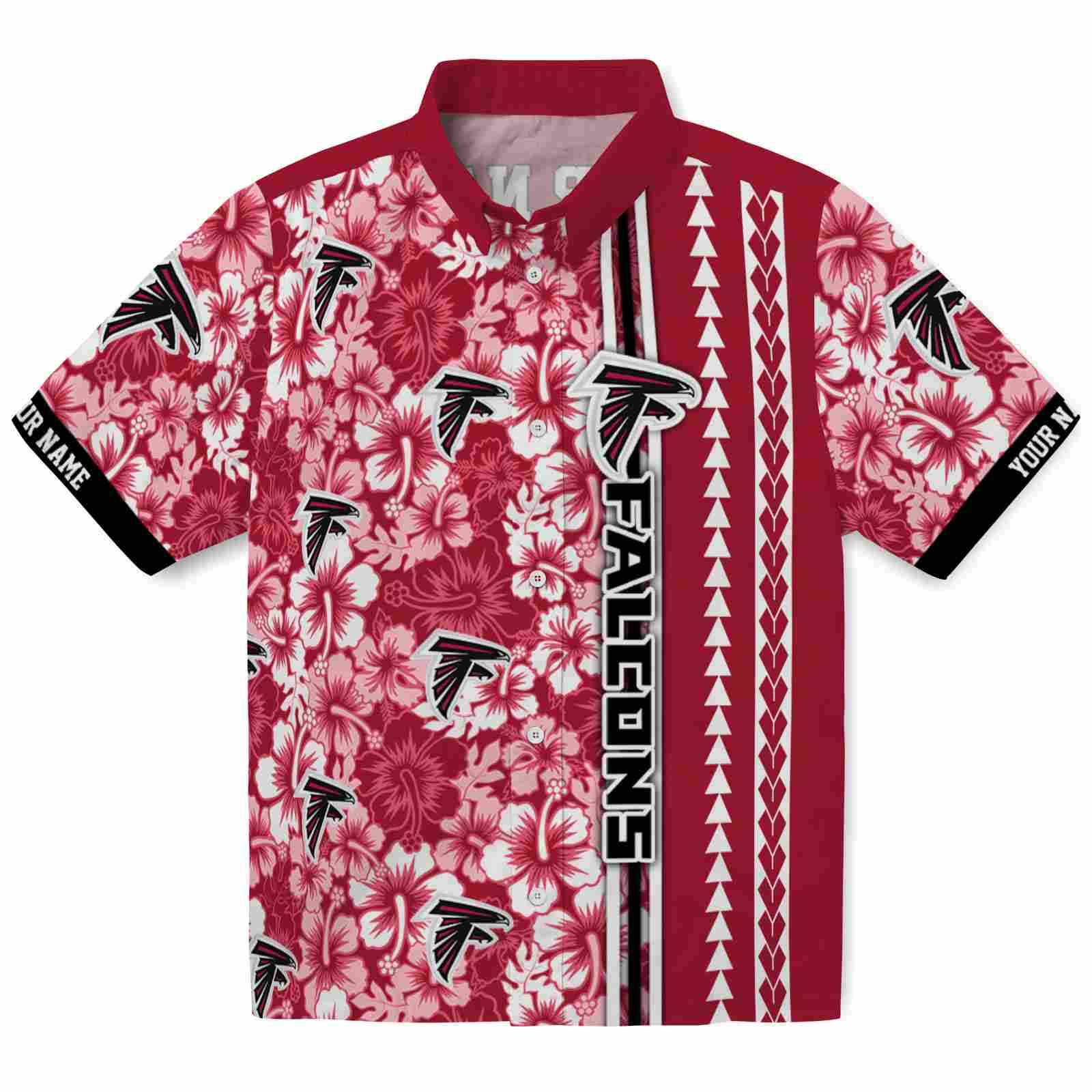 Keptsake Personalized Atlanta Falcons Hibiscus Arrows Red White Premium Hawaiian Shirt