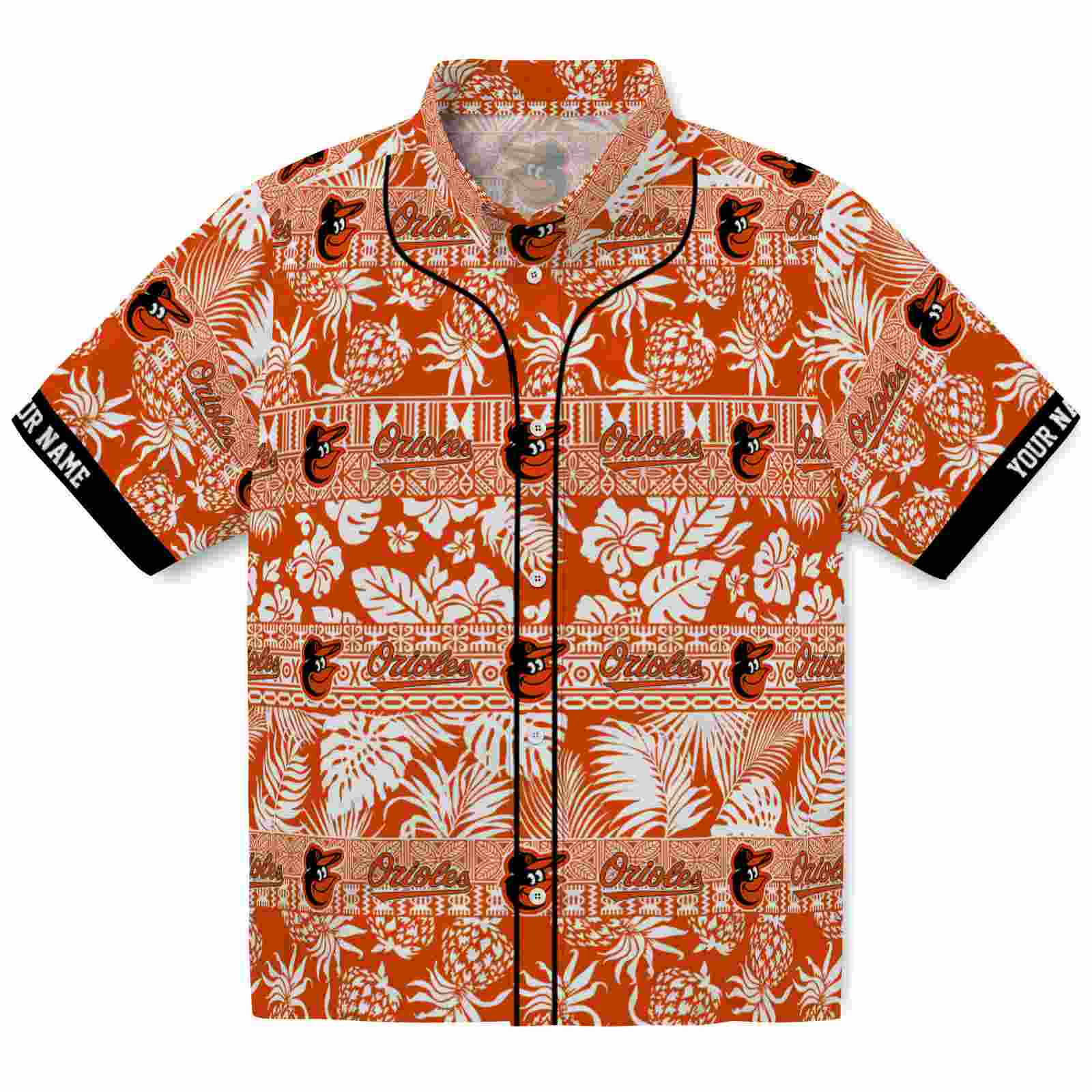 Keptsake Personalized Baltimore Orioles Tribal Stripes Orange White Premium Hawaiian Shirt