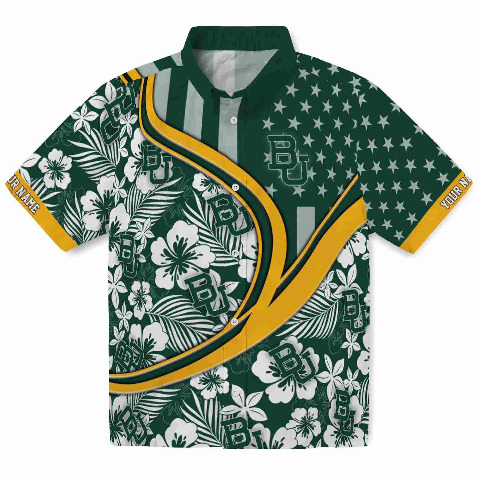 Keptsake Personalized Baylor Bears Floral Wave Green White Premium Hawaiian Shirt