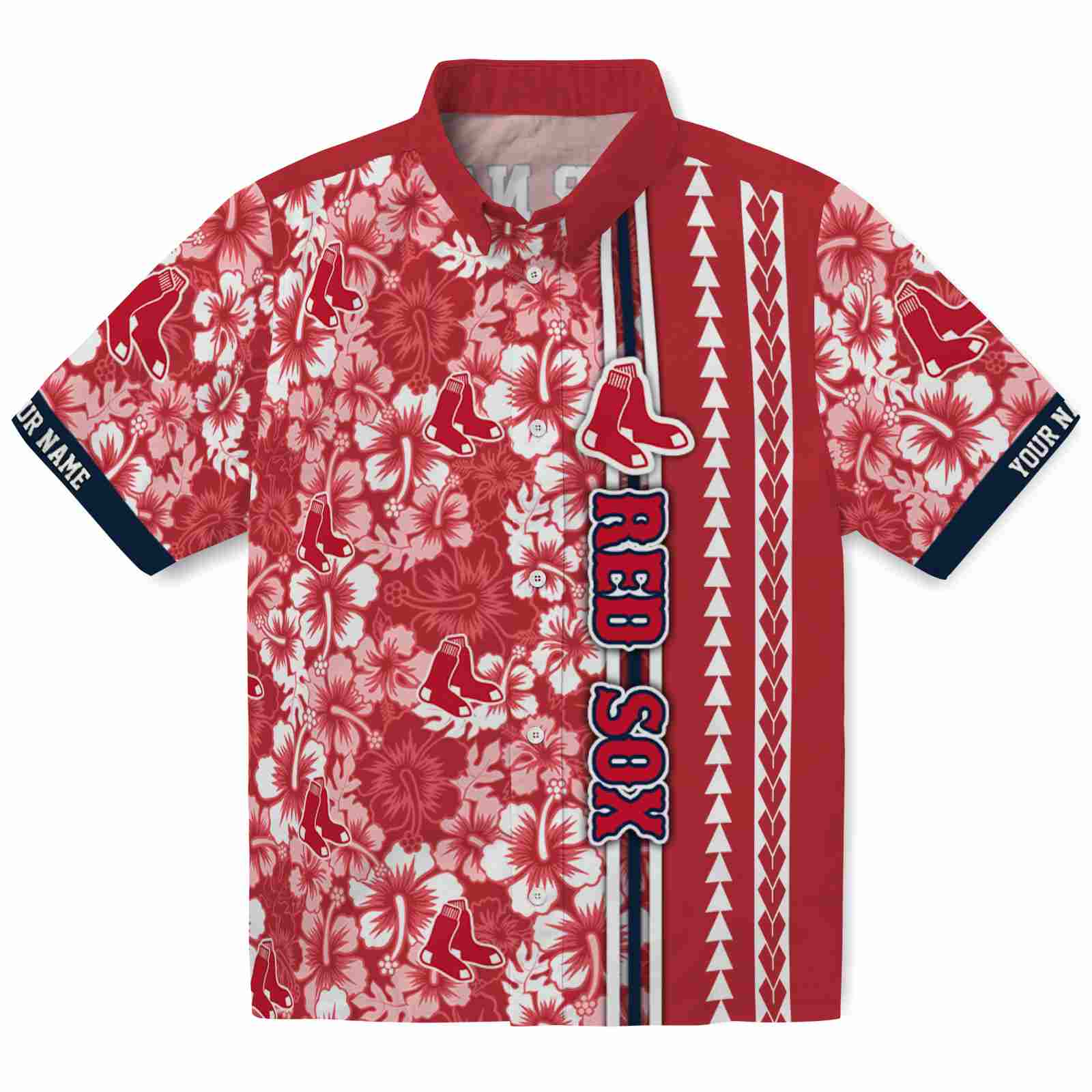 Keptsake Personalized Boston Red Sox Hibiscus Arrows Red White Premium Hawaiian Shirt