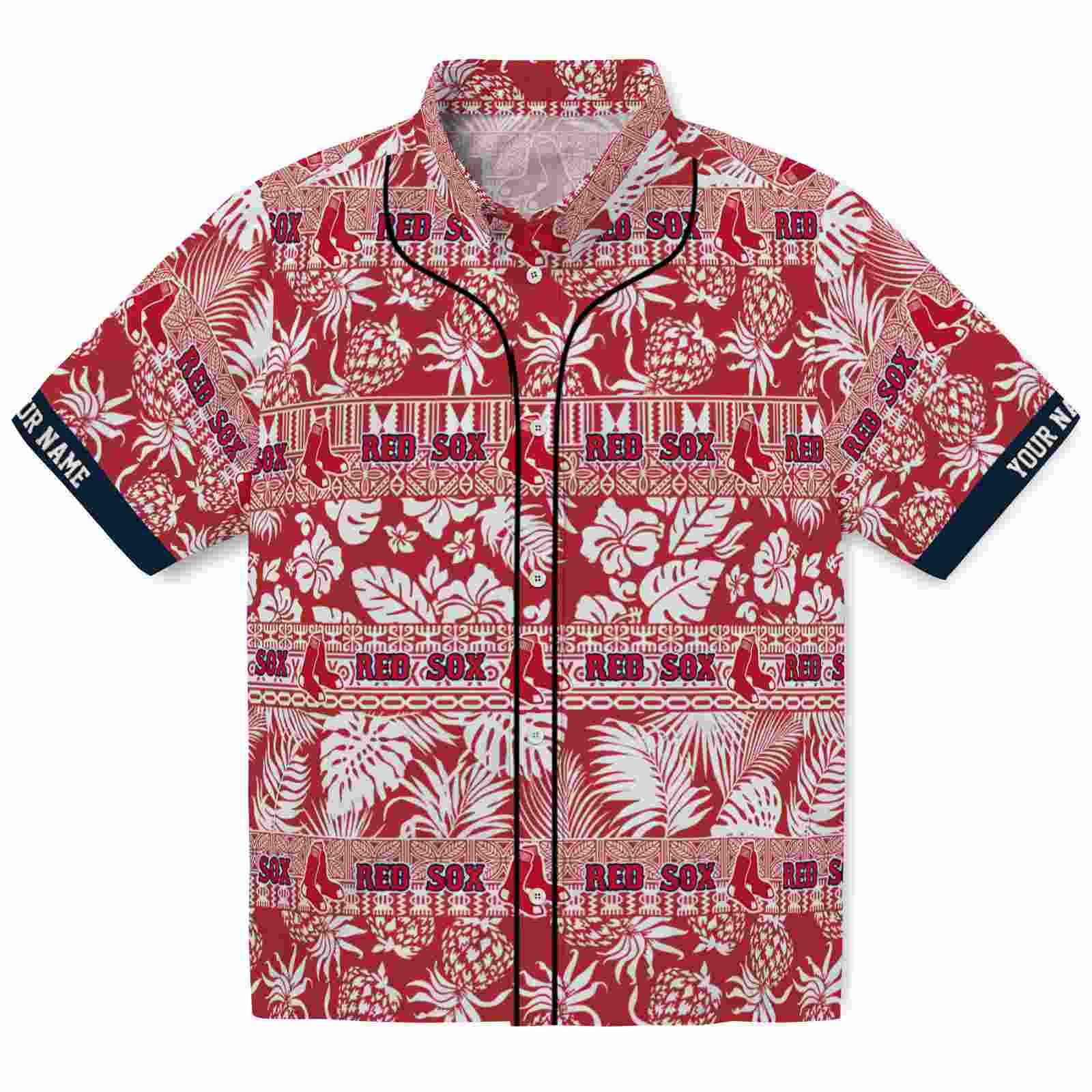 Keptsake Personalized Boston Red Sox Tribal Stripes Red White Premium Hawaiian Shirt