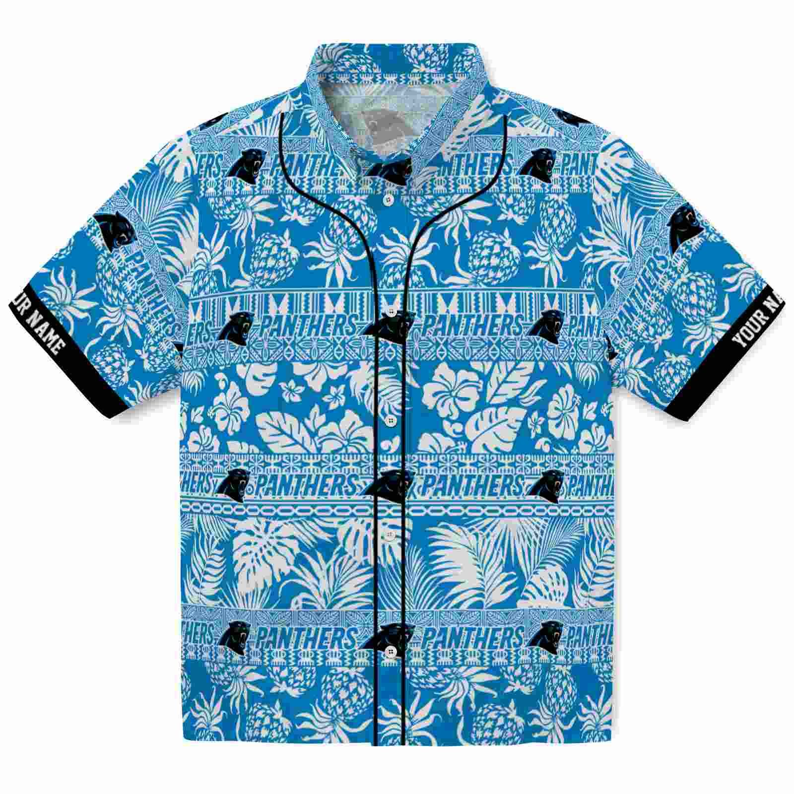 Keptsake Personalized Carolina Panthers Tribal Stripes Blue White Premium Hawaiian Shirt