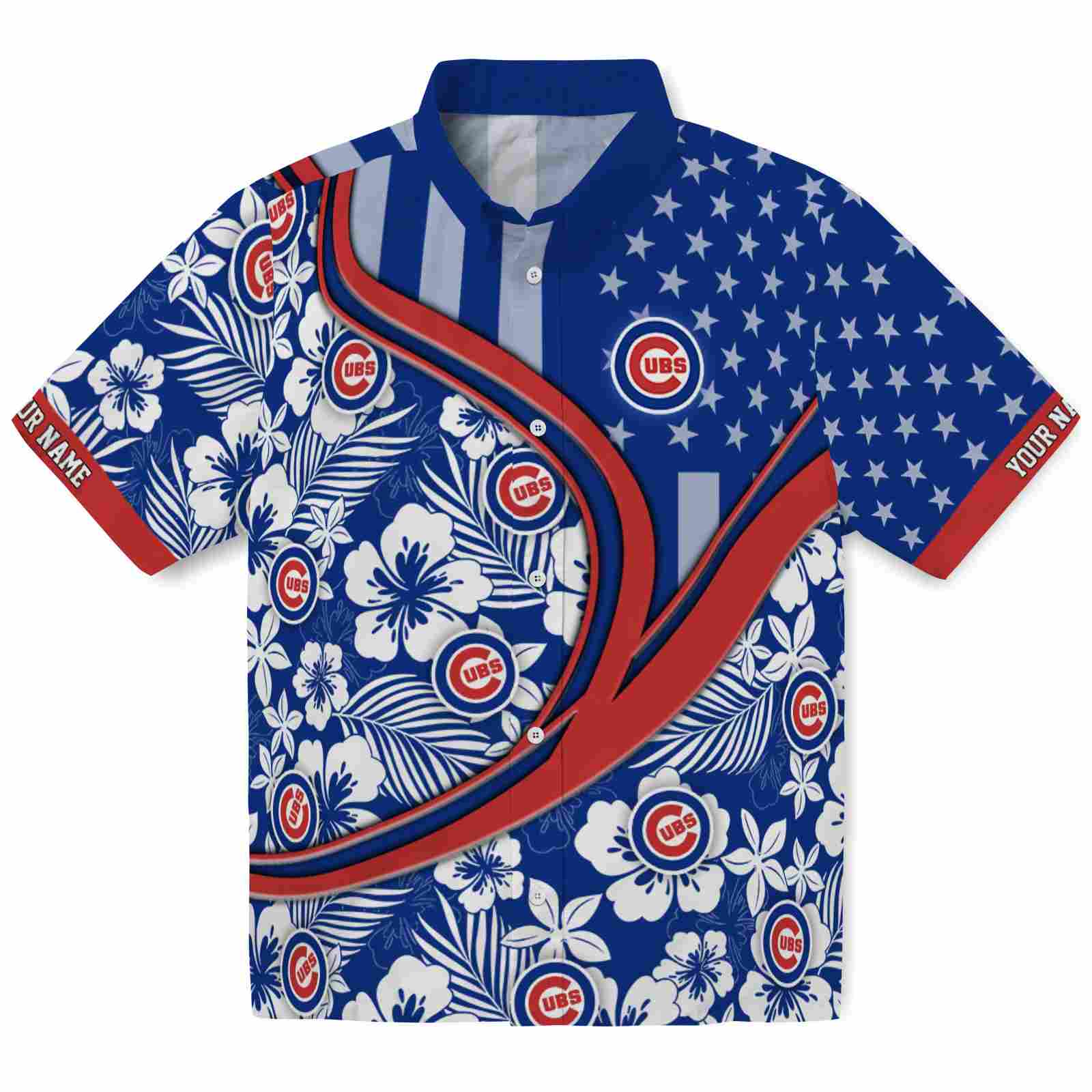 Keptsake Personalized Chicago Cubs Floral Wave Blue White Premium Hawaiian Shirt