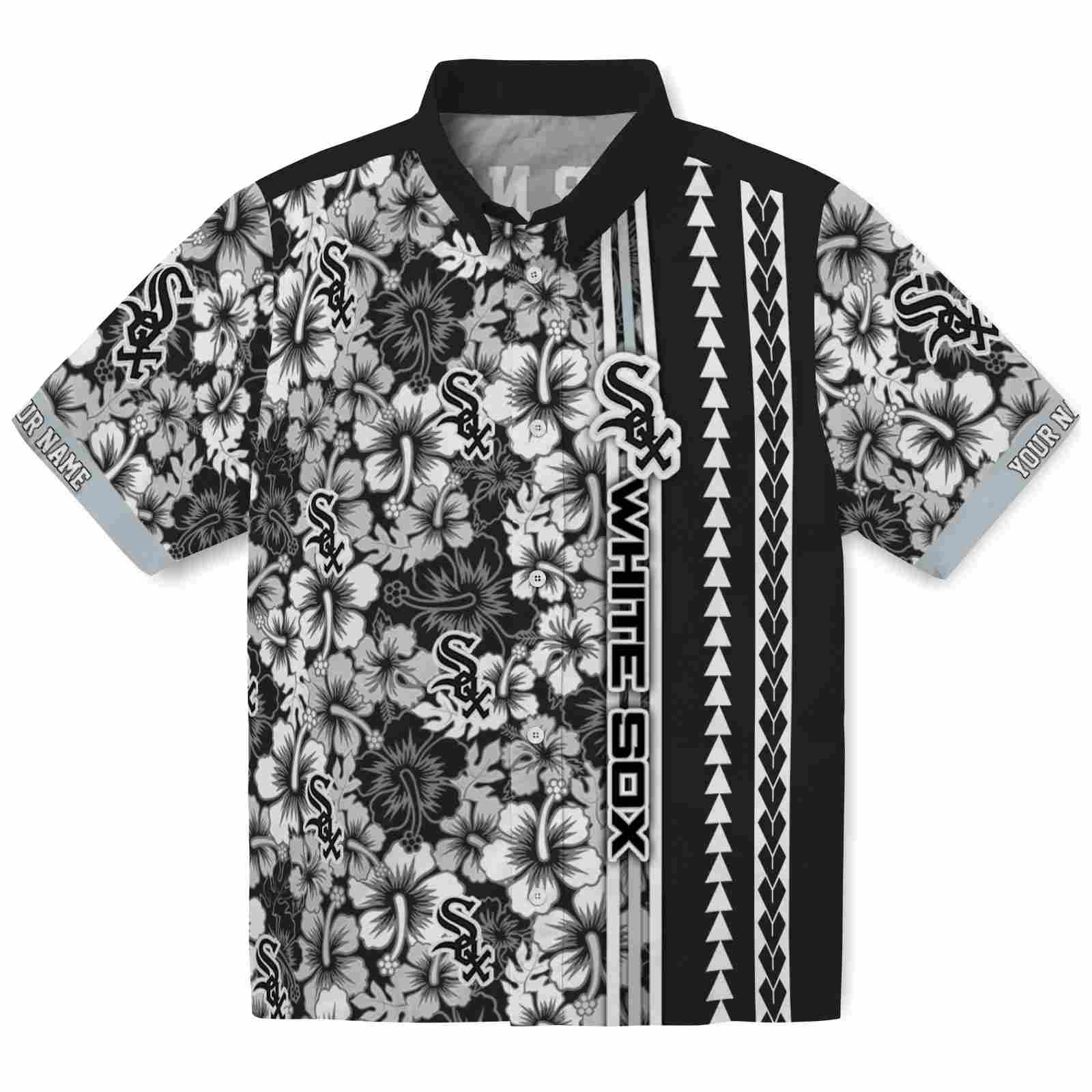Keptsake Personalized Chicago White Sox Hibiscus Arrows Black White Premium Hawaiian Shirt