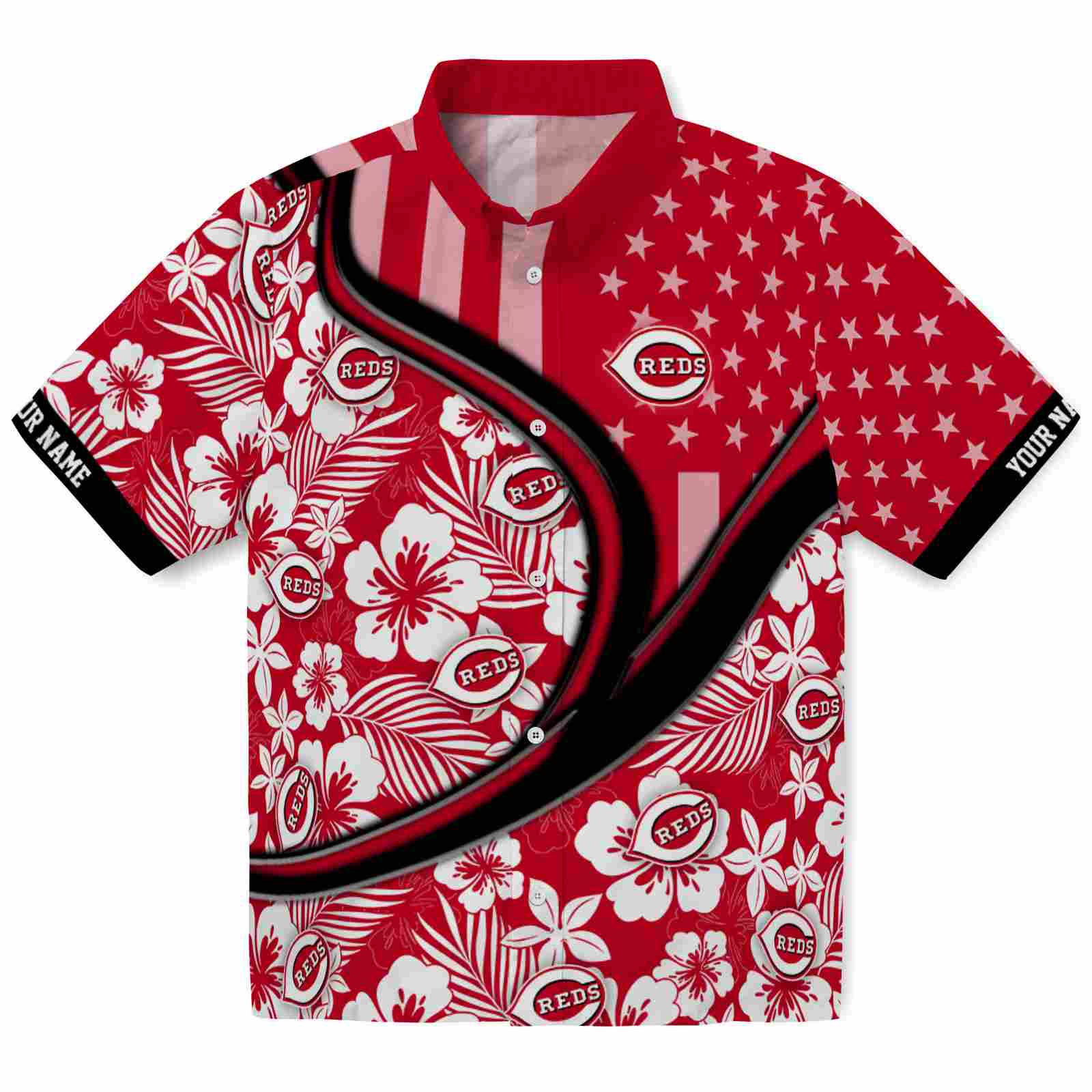 Keptsake Personalized Cincinnati Reds Floral Wave Red White Premium Hawaiian Shirt