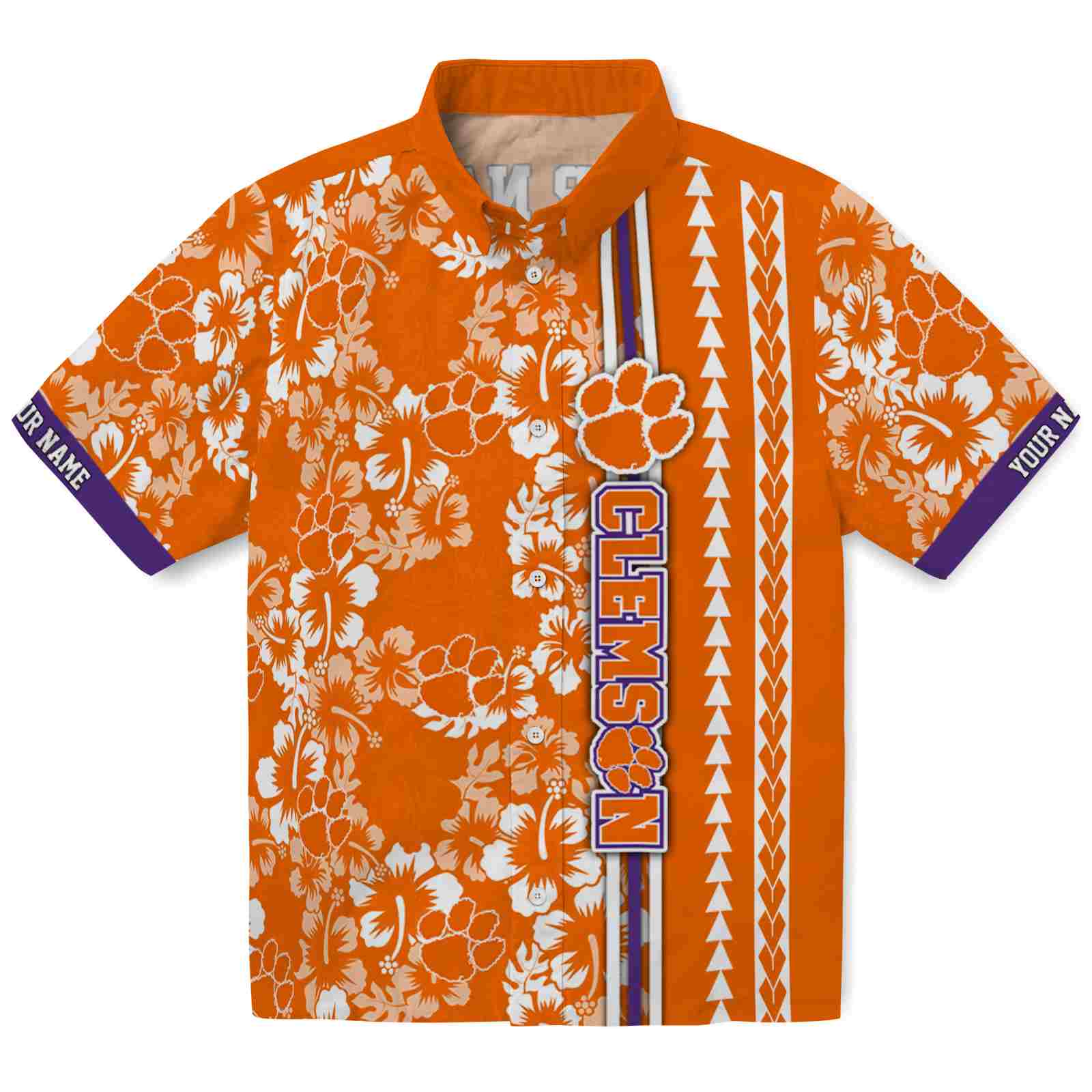 Keptsake Personalized Clemson Tigers Hibiscus Arrows Orange White Premium Hawaiian Shirt