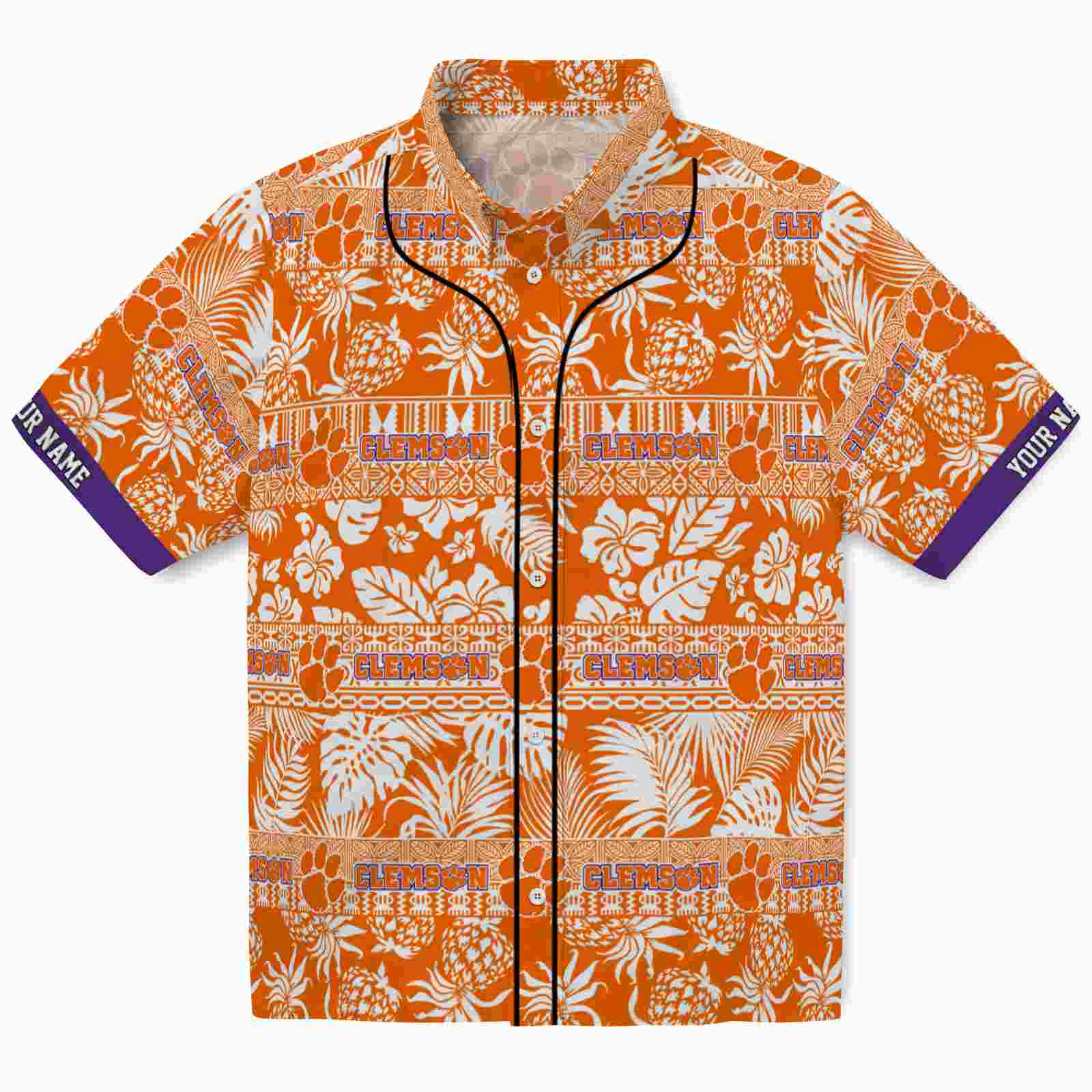 Keptsake Personalized Clemson Tigers Tribal Stripes Orange White Premium Hawaiian Shirt